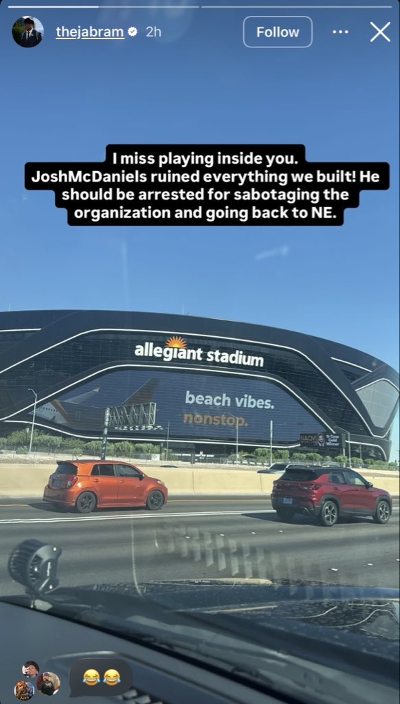 levidombro's tweet photo. From the Instagram story of former #Raiders safety Johnathan Abram.

Honestly thought this was fake, but it is indeed real😂 https://t.co/QoBQnquU4G
