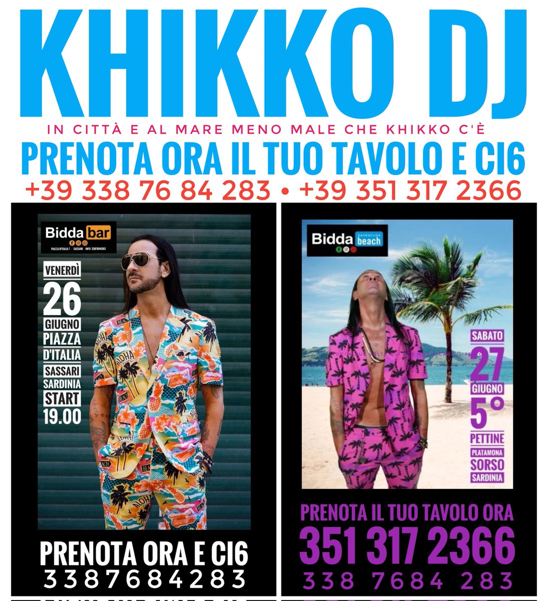 AeFacci's tweet photo. 🏝️MENOMALE che KHIKKO C'È 
DOPPIETTA questa settimana 🏝️

 🎇1️⃣🎙️#KHIKKOdj 🎙️
🌟 #VENERDÌ26GIUGNO al #BIDDAbar #cè ⏩ Start>19.00 
🌟
➡️ COME SEMPRE in 
📍【 #PIAZZAdITALIA 】

🎇2️⃣ #KHIKKOdj #SpecialGUEST al #BIDDAbarracudaBEACH
📆 SABATO 27 GIUGNO 
🕘 Start>17.00 https://t.co/3QumY1UfCS