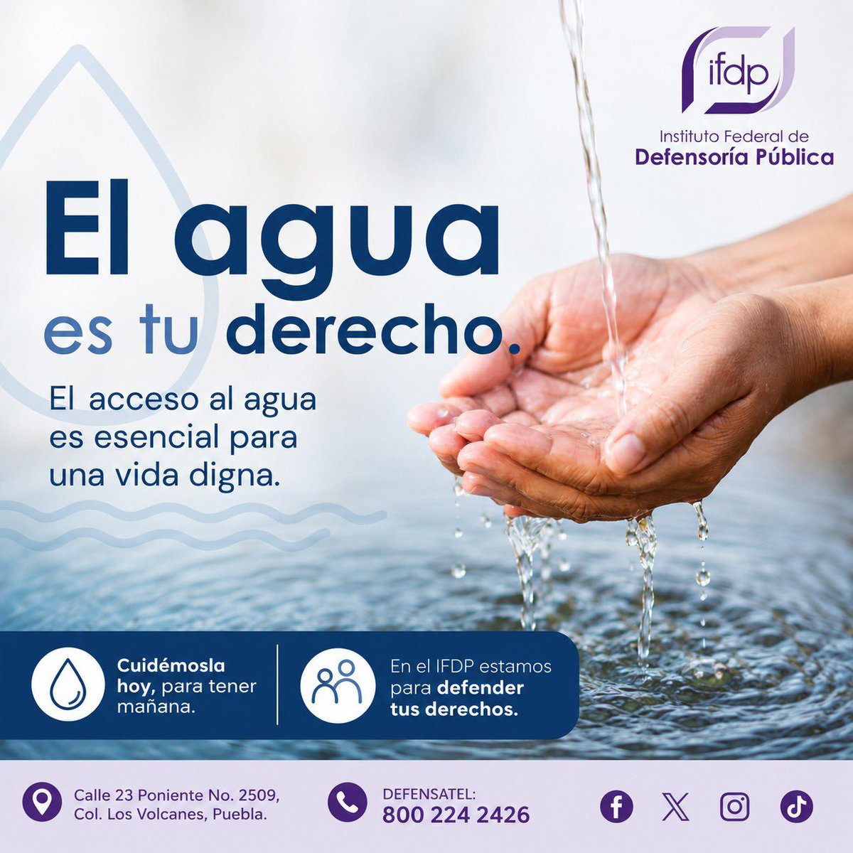ifdppuebla's tweet photo. 💧 El acceso al agua no es un privilegio, es un derecho humano.
Si enfrentas problemas con el suministro o cobros injustificados, en el IFDP podemos orientarte y brindarte apoyo jurídico gratuito. ⚖️
Somos la casa que te defiende.
#ElAguaEsTuDerecho #IFDP #AccesoALaJusticia https://t.co/bPqC7gHUBq