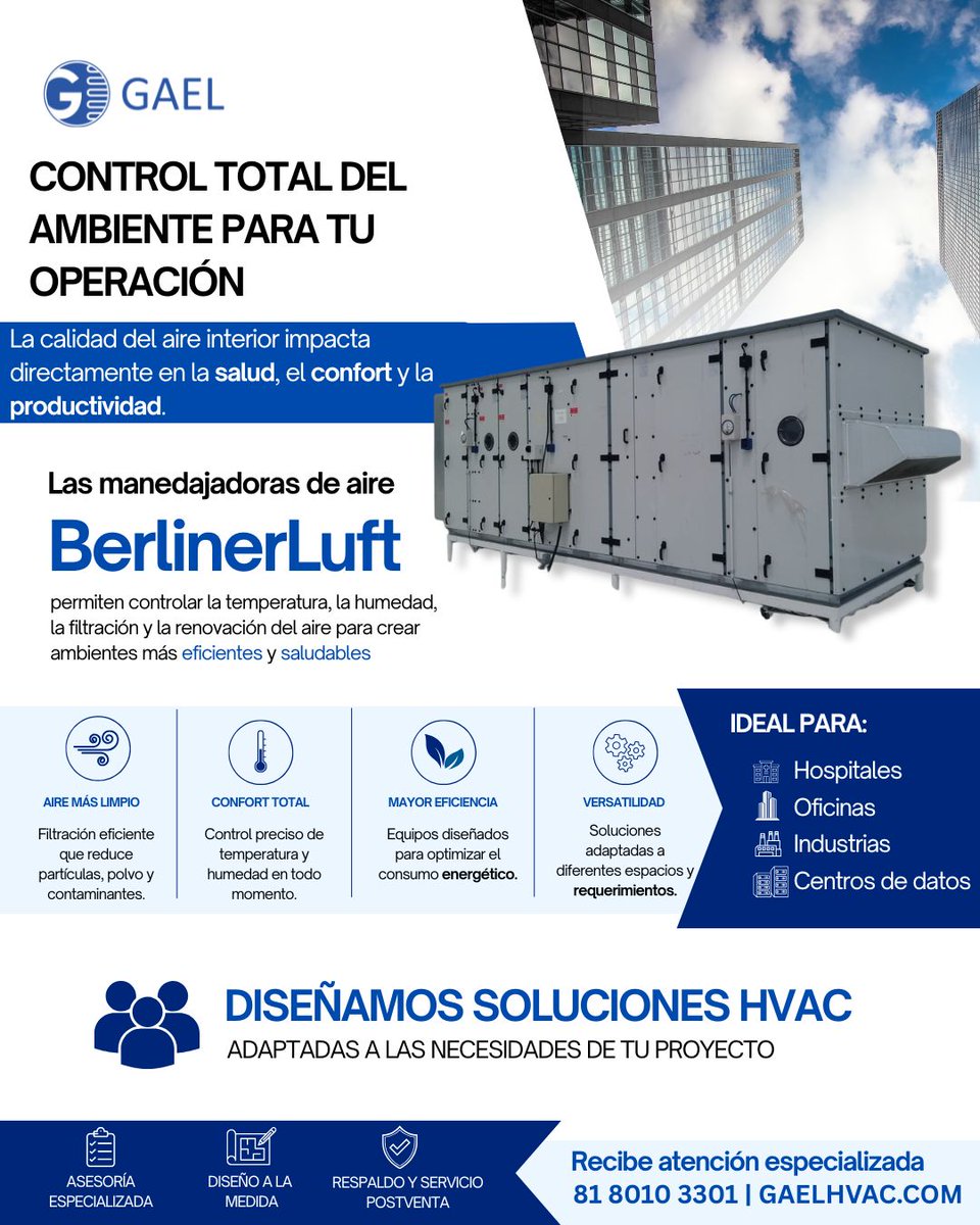 GaelHVAC's tweet photo. ¿Buscas precisión, eficiencia y confiabilidad en  tus instalaciones? 

Las manejadoras de aire BerlinerLuft ofrecen control preciso de temperatura, humedad y filtración.

Diseñamos soluciones HVAC a la medida de tu operación.

 81 8010 3301 | https://t.co/dflSOK3QKI https://t.co/nVeZByKfub