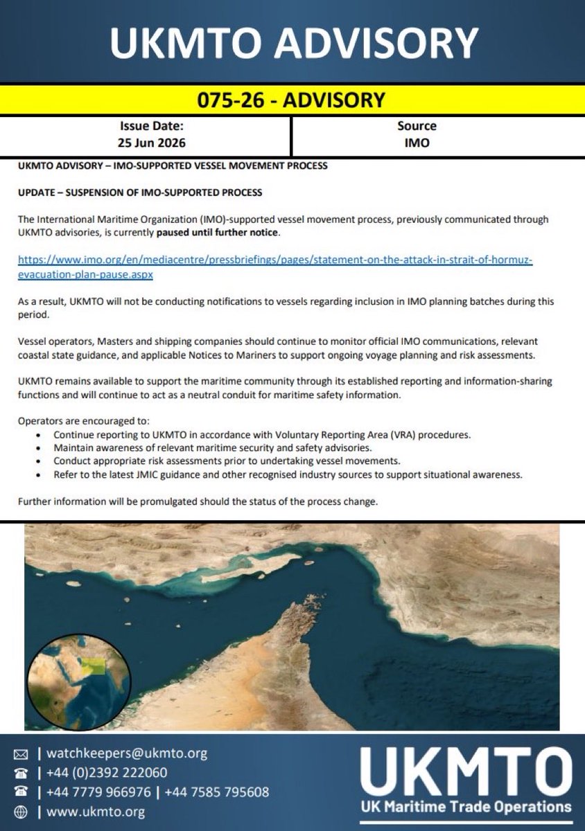 ConflictAlarm's tweet photo. @HormuzLetter And now IMO/International Maritime Organization suspended the route 🤣 https://t.co/eDo3nCHvIi