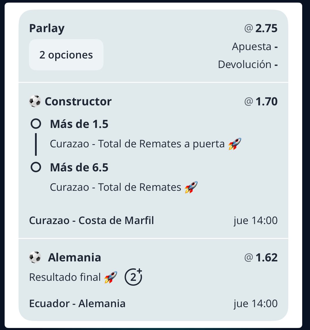 Billithebets's tweet photo. Comenzamos la mañana con esta para hoy suerte nos vemos en cajas 

#Gambling𝕏 #mundialdefútbol2026 #Curaçao https://t.co/TxNTJdjojb