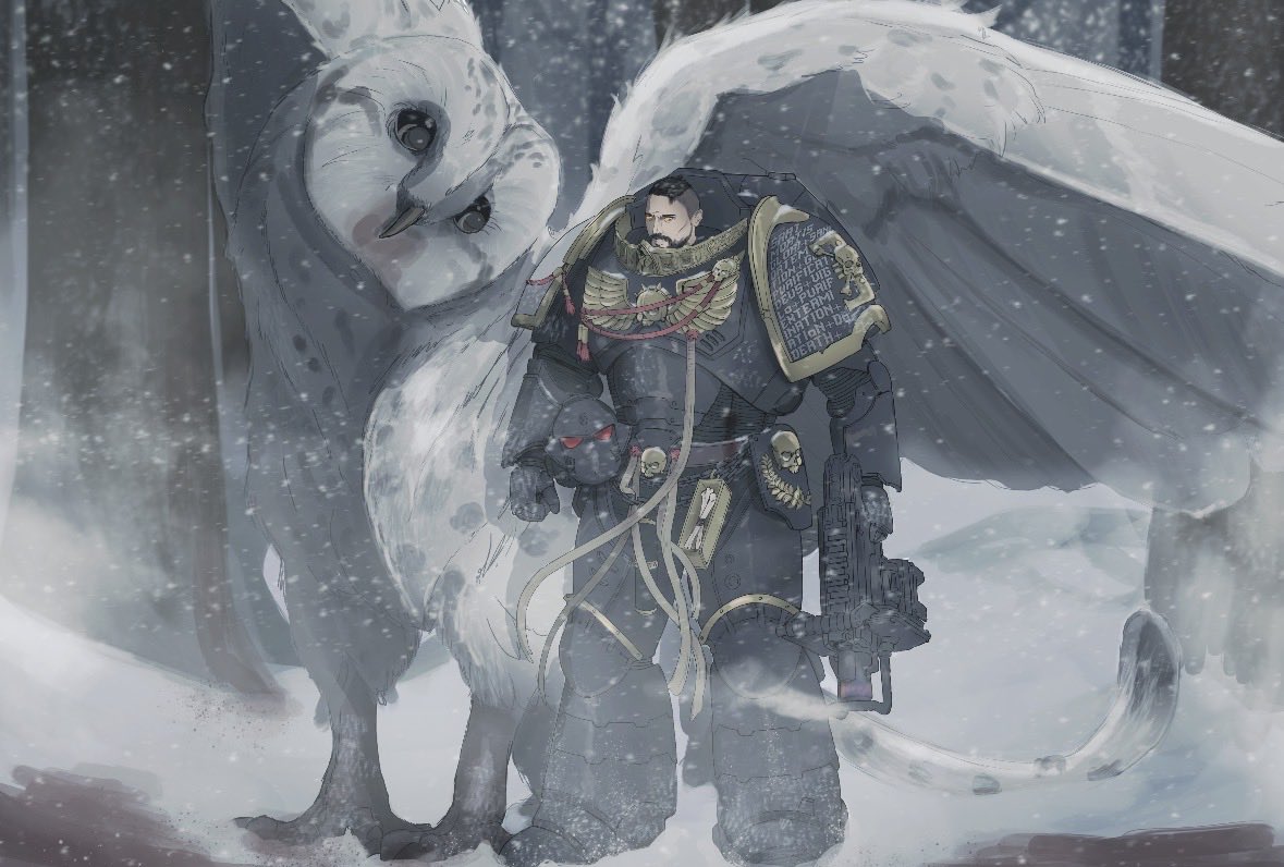 Iamthelostman1's tweet photo. @GodVorebidden @laxj018sn Might as well throw my hat into this ring. Here my current death watch marine and his griffin. Cheers for the raffle. https://t.co/0KfXEn6gF6