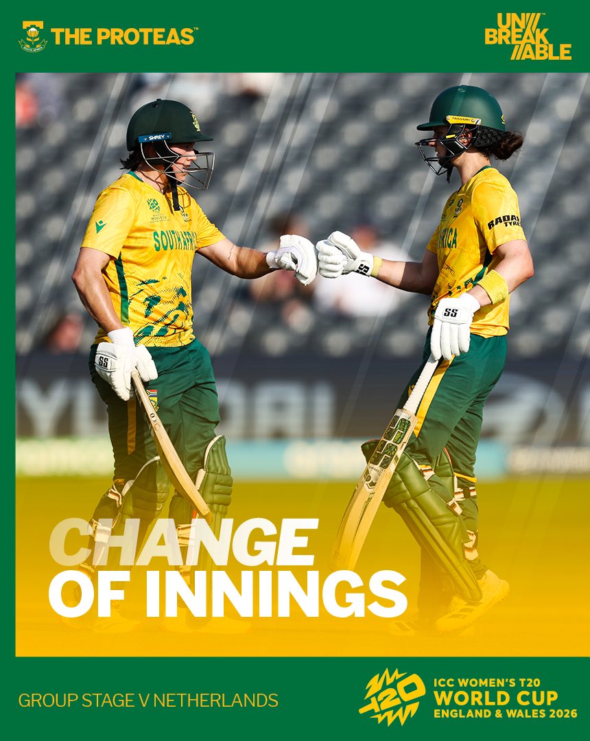 ProteasWomenCSA's tweet photo. 🚨 Change of Innings 🚨

An absolutely sensational display from #TheProteas as we close out our innings on 208/1 after 20 overs. 😤🇿🇦

The responsibility now shifts to the bowlers as we look to seal a third successive victory! 😎

#Unbreakable #T20WorldCup https://t.co/FZVCboigN9