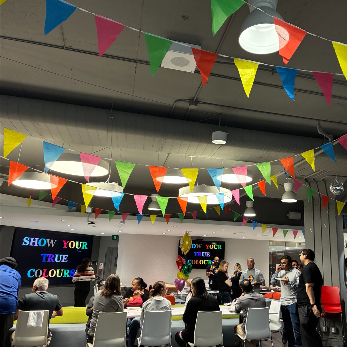 equifaxcanada's tweet photo. Our Equifax Canada team brought their authentic selves to work yesterday for our LGBTQ2S+ Pride event! We transformed the lunchroom into a high-energy disco, picked out commemorative rainbow T-shirts, and celebrated our spirit of inclusion together. #OneEquifax https://t.co/3vI7n7hPsI