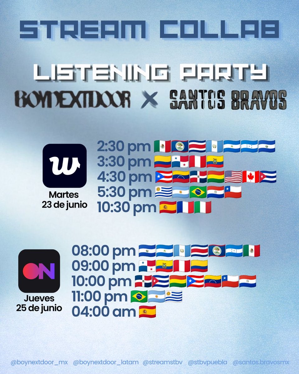 BoynextdoorFan's tweet photo. Hola Onedoor!✨

Les recordamos que el día de hoy seremos host en Stationhead junto a @_BOYNEXTDOORMX para la listening party con lxs chicxs de @streamstbv y @STBVPUEBLA 💖💖

Les dejamos los horarios en la imagen 💕💕

#BOYNEXTDOOR #보이넥스트도어 #BND https://t.co/pfKvZolduB