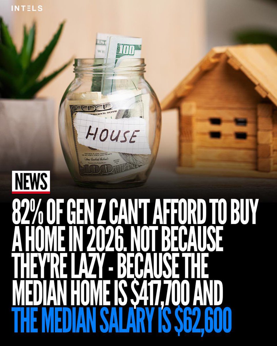 DittiePE's tweet photo. Did you know?

82% of Gen Z can’t afford to buy a home. 

Not because they’re lazy. Because the median home costs $417,700 and the median salary is $62,600. 

The housing market is heading negative for the first time in three years and experts say brace for worse.

US housing foreclosures hit a six-year high, with filings climbing double digits year-over-year.

How does Trump fix this? He throws a temper tantrum and refuses to sign the one bill that will help Americans keep or buy their homes. 

#TrumpsHousingCrisis