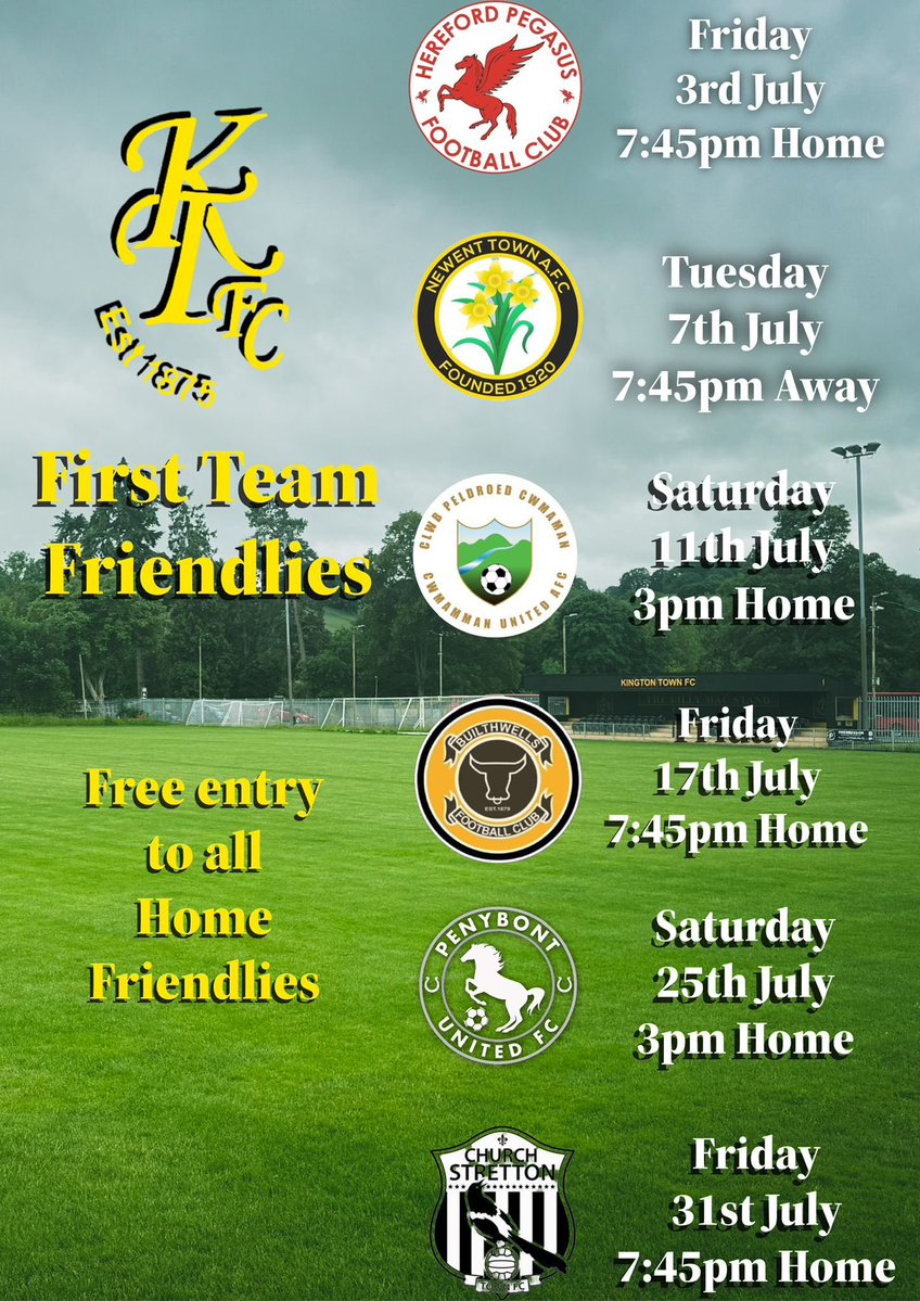 KingtonTownFC's tweet photo. SEASON 26/27 PRE-SEASON FRIENDLIES! 

#UTK🟡⚫️ https://t.co/aNVP4clBo9