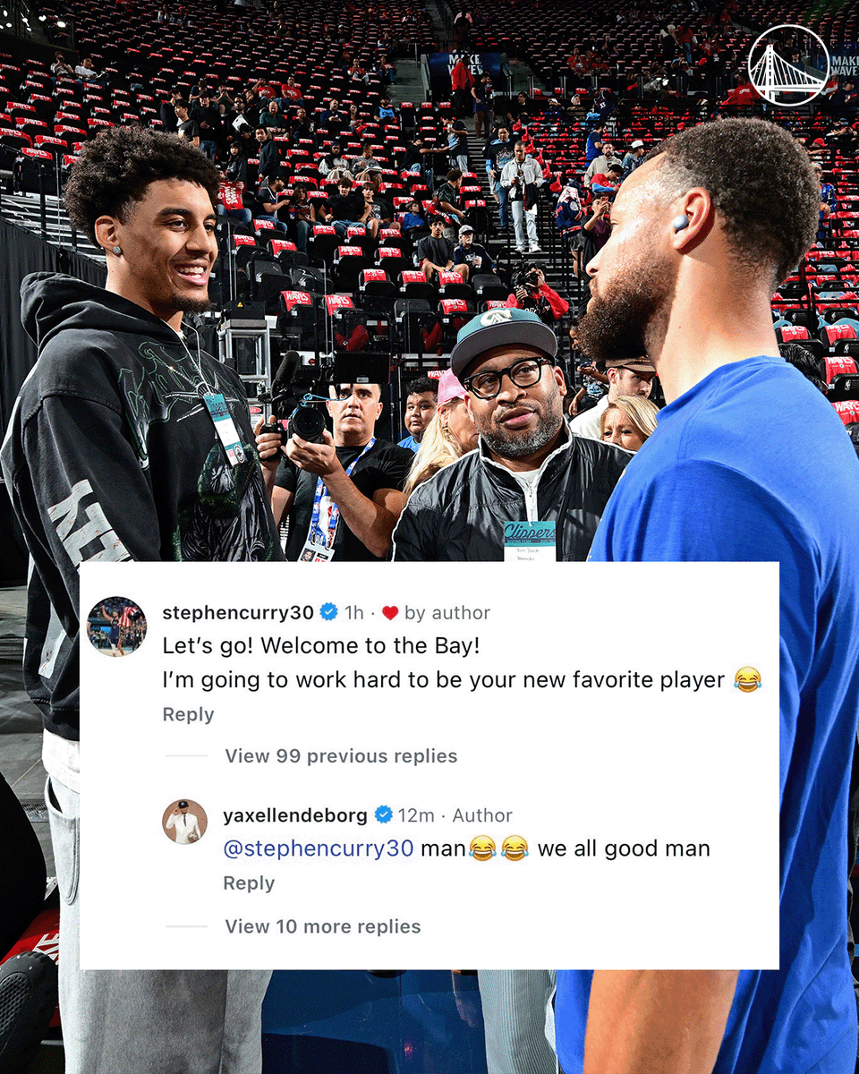 warriors's tweet photo. Stephen &amp; Yaxel got jokes 😂 https://t.co/9hvIVFGY1J