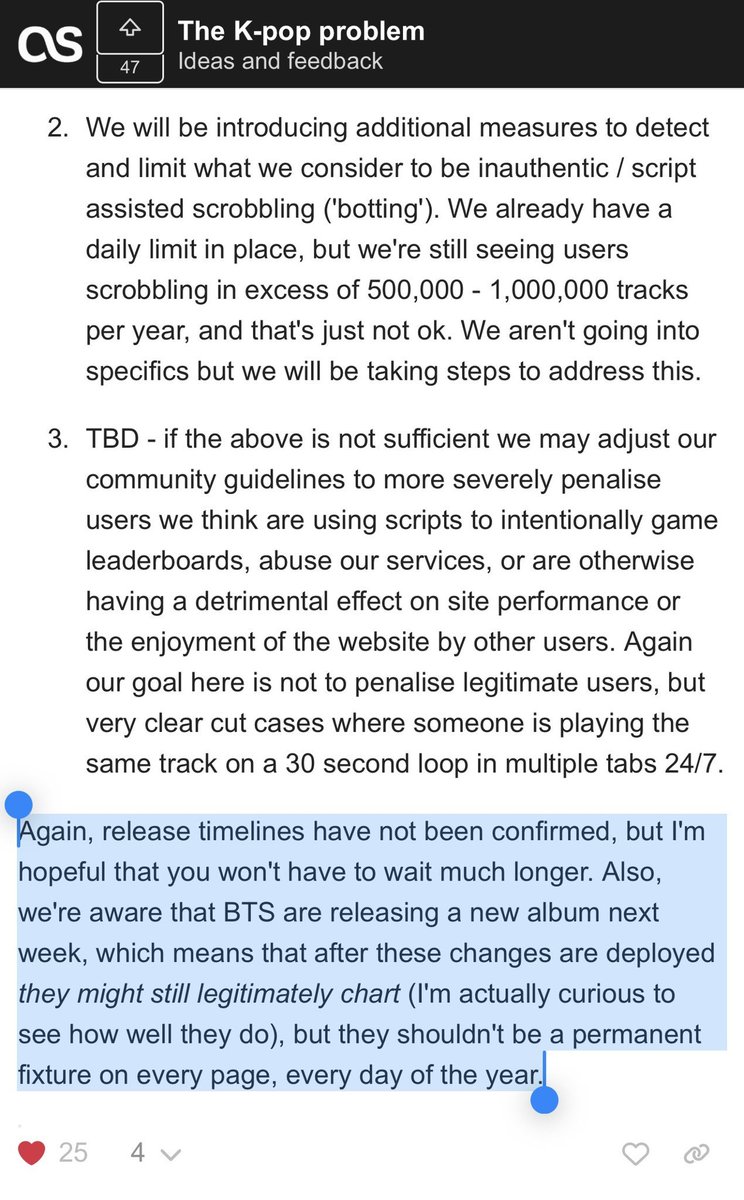 deebauched's tweet photo. @chartradar_ tracking app that changes their whole model just to target a specific artist. they explicitly admit bts legitimately charts but that they are working on a "fix" to.. what exactly? legitimate charting of one specific artist bc their white western darlings can't beat them otherwise https://t.co/lXYTc0X3B5