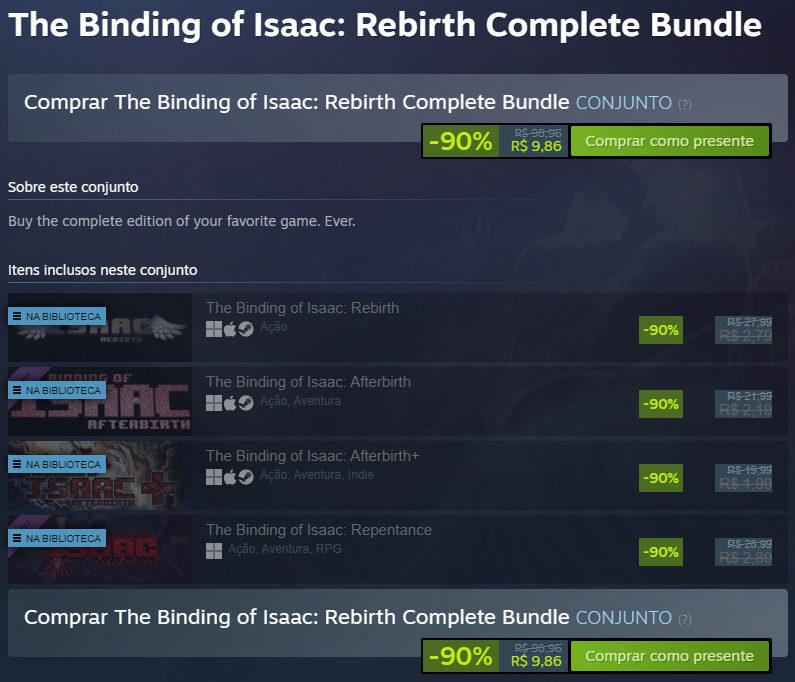 pdrorusso's tweet photo. the binding of isaac por esse preço é ABSURDO

menor preço histórico e com TODAS as dlcs!

menos de 10 REAIS e você tem conteúdo pra mais de 500 HORAS, e roda em qualquer pc tranquilamente! https://t.co/CYnUQv28fs