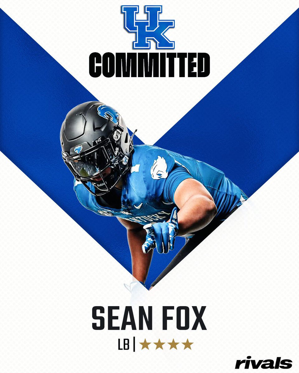 Rivals's tweet photo. 🚨BREAKING🚨 4-star LB Sean Fox has committed to Kentucky😼

Read: https://t.co/eD7Ml4KGyS https://t.co/c0j1B3HDiF