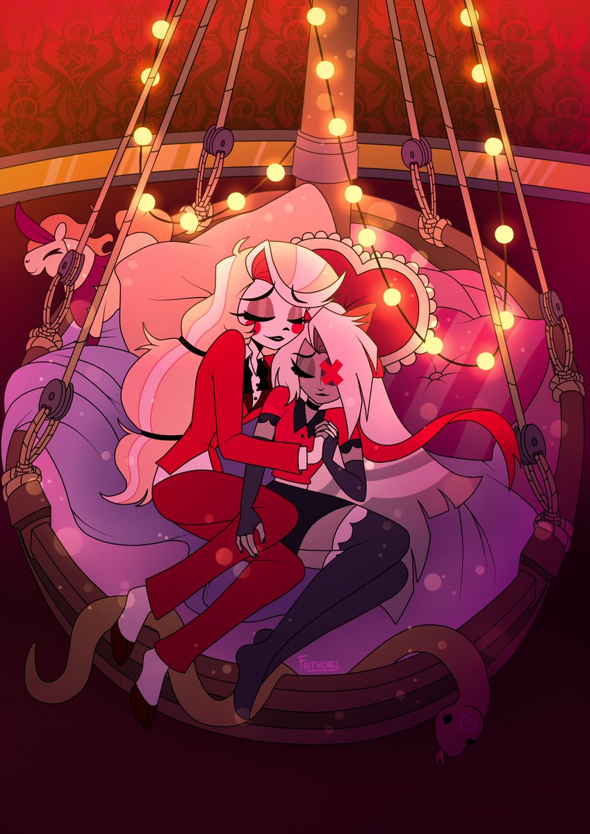 Faithcael_art's tweet photo. It took a while, but it's done!!! 🥺🙏 I wanted this art to be extra sweet and cozy, like coming home after a long day of work and having the perfect moment to rest and relax 🥰 The girls deserve it! #chaggi #chaggie #hazbinhotel #hazbinhotelart #charliexvaggie #charliexvaggi https://t.co/s4CruRo3bF