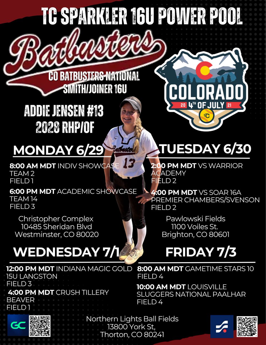 AddieJensen28's tweet photo. @MontanaGrizSB I would love to see you in Colorado at the Sparkler!! 2028 RHP/UTL. I will be playing in showcase games on Monday and my Batbusters team plays in the 16U Fireworks Power Pool starting Tuesday. Safe travels!! https://t.co/Yrxv2Ef3db