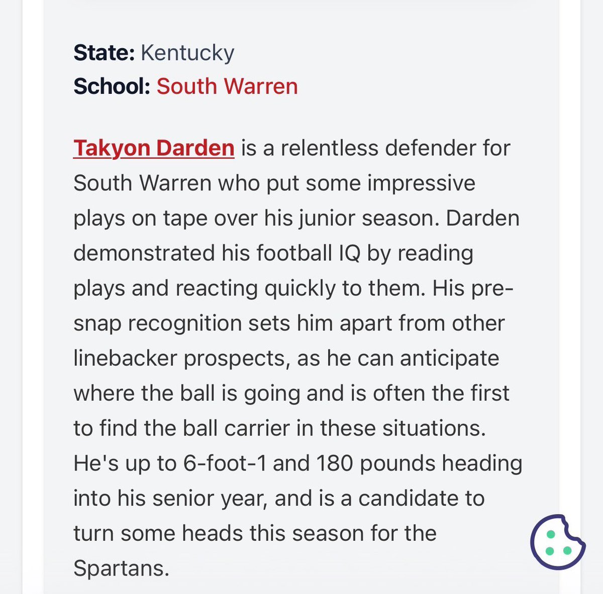 TakyonDarden's tweet photo. Thank you, @PrepRedzoneKY for the recognition!

This year I’ll be at Strong Safety, looking forward to showing what I can do on the back end while still making plays in the box.

@PrepRedzone @LippertScouting @NWahlScouting @drew_toennies @SouthWarrenFB 

https://t.co/dof191X6jO https://t.co/JRbRRnYgMd