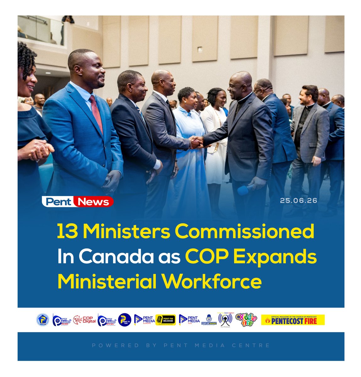thecophq's tweet photo. The Church of Pentecost Canada has commissioned 13 newly called ministers into active ministry as part of its 2026 Ordination and Commissioning Service held at the McKeown Worship Centre in Toronto, Canada.

🌐 | Read more: https://t.co/VCCCWesIMi

#PentNews | #CoPMissions | #TransformingSociety | #PossessingTheNations