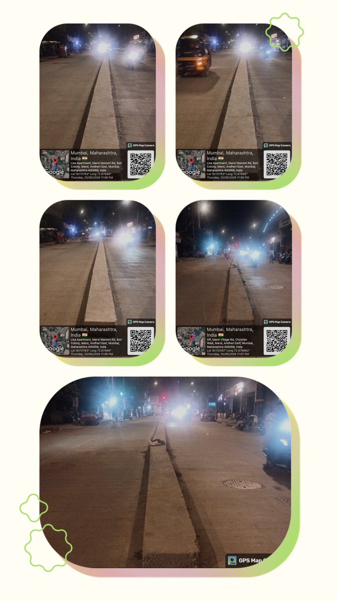 SiddiqueHu's tweet photo. Extremely dangerous! Newly built CC road divider on Marol Maroshi Rd (AFL to MIDC police beat office) lacks paint/reflectors. High risk of accidents for night travelers due to low visibility. Requesting urgent action to paint it. https://t.co/EYbS8quDfS