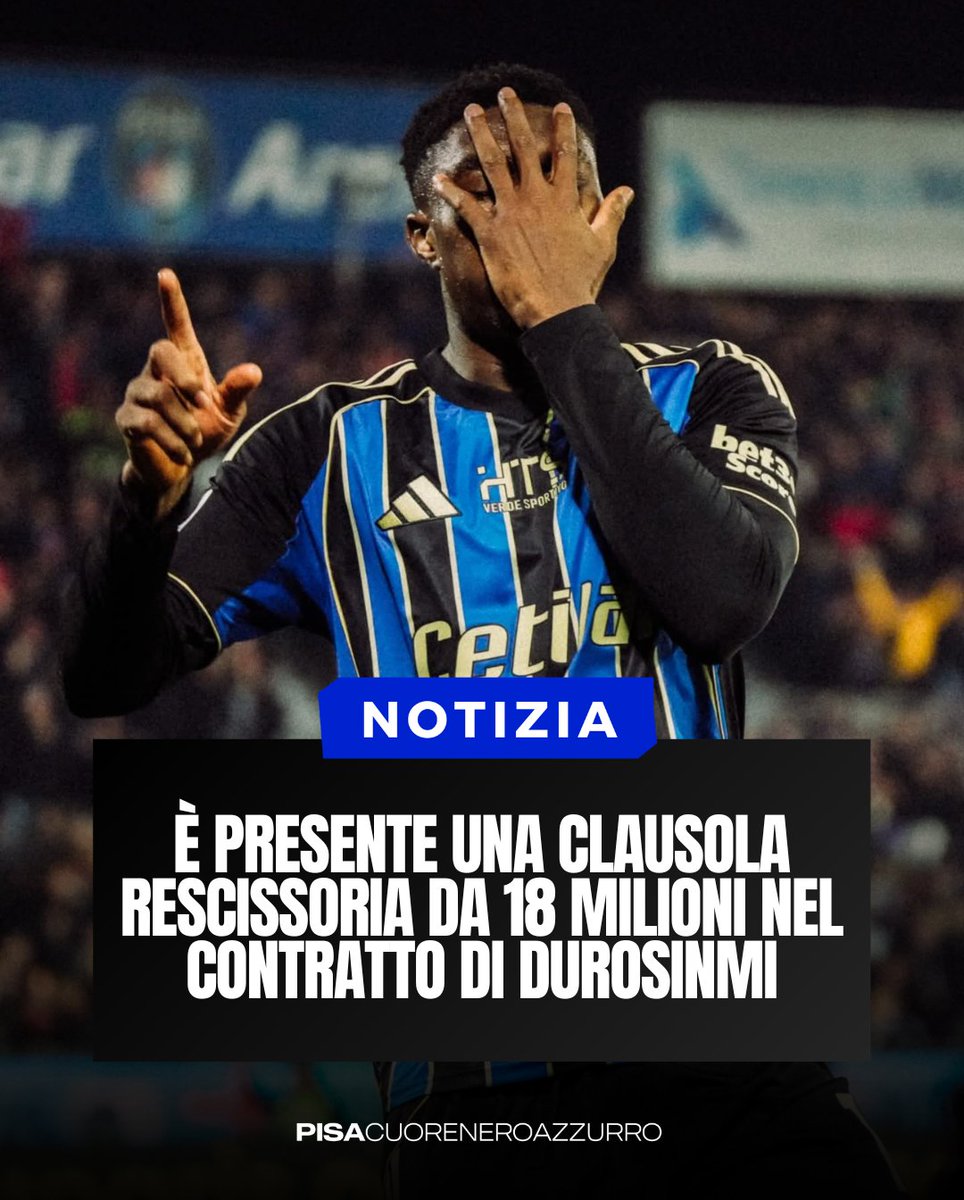 Pisacnro's tweet photo. La retrocessione del Pisa in Serie B avrebbe attivato una clausola rescissoria da 18 milioni € per Durosinmi 💰

Secondo il portale nigeriano Afrik-Foot e il giornalista Ayomide Oguntimehin, il giocatore è seguito da Trabzonspor, West Ham e Benfica 👀

🗣 @m_bufalino https://t.co/P6T994nXeD