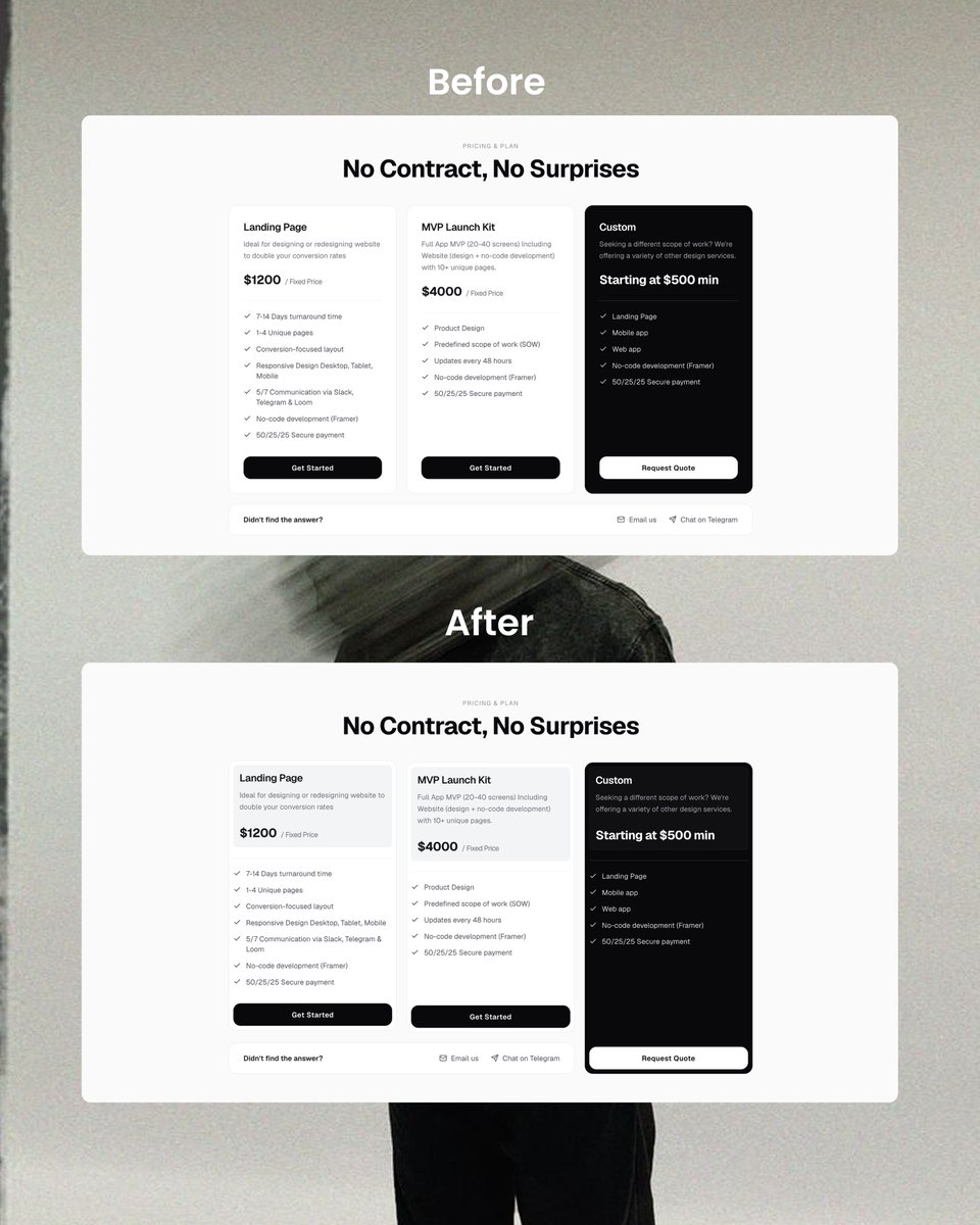 anelkabag's tweet photo. Just shipped a pricing section update 🧱

Moved the CTA under the first 2 cards. Small change, better balance.

CTA before or after pricing?

🔗link : https://t.co/vxqVBycbV4

#UIUXDesign  #DesignInspiration https://t.co/vIuE1M0Z3z