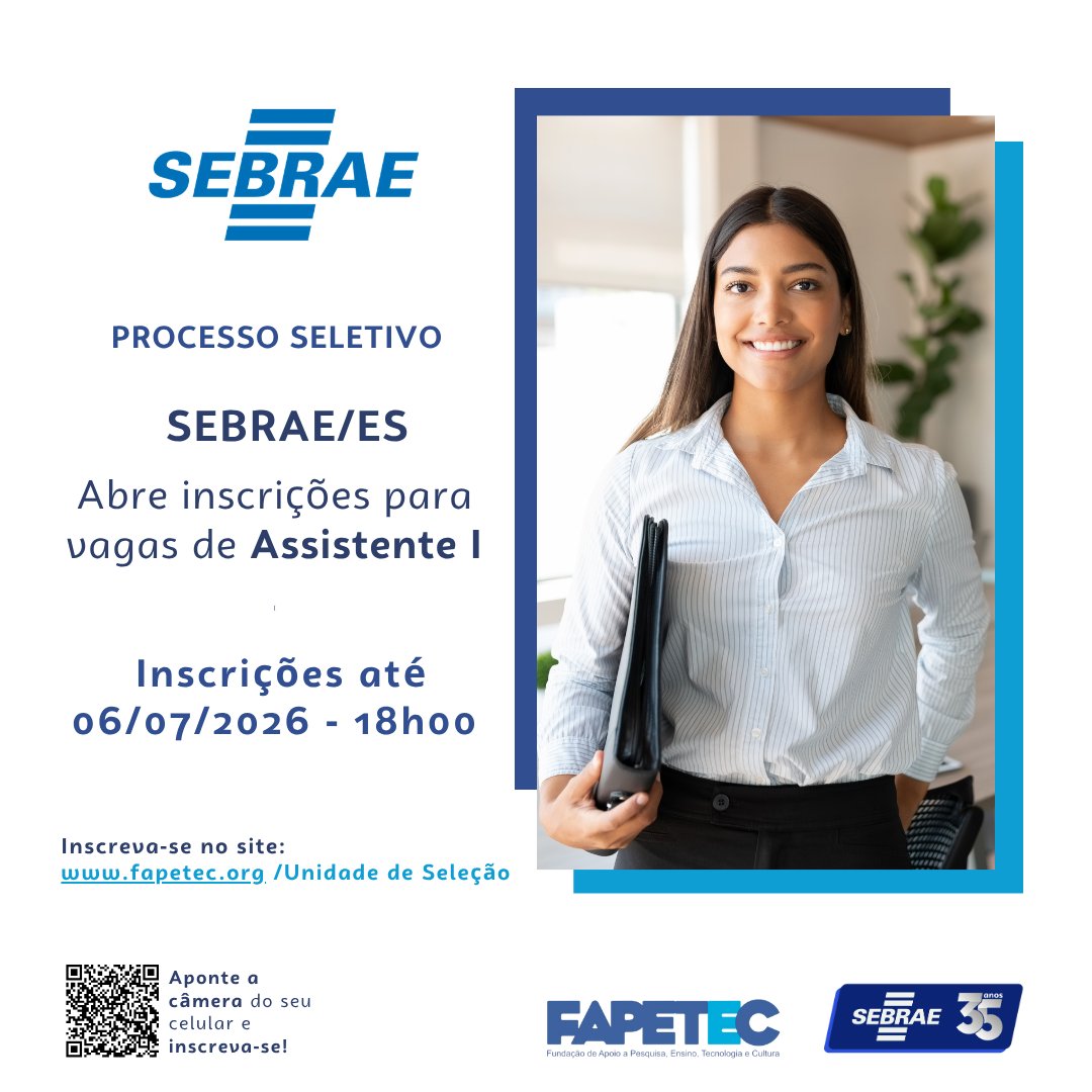 fapetec's tweet photo. SUA OPORTUNIDADE DE FAZER PARTE DO SEBRAE/ES CHEGOU!
O SEBRAE/ES, com assessoria da FAPETEC, está com inscrições abertas para o cargo de Assistente I.
Inscreva-se em: https://t.co/JwykjcBmwZ 
Dúvidas? https://t.co/JwykjcBmwZ -> Fale Conosco https://t.co/lRWCpWiCE6
