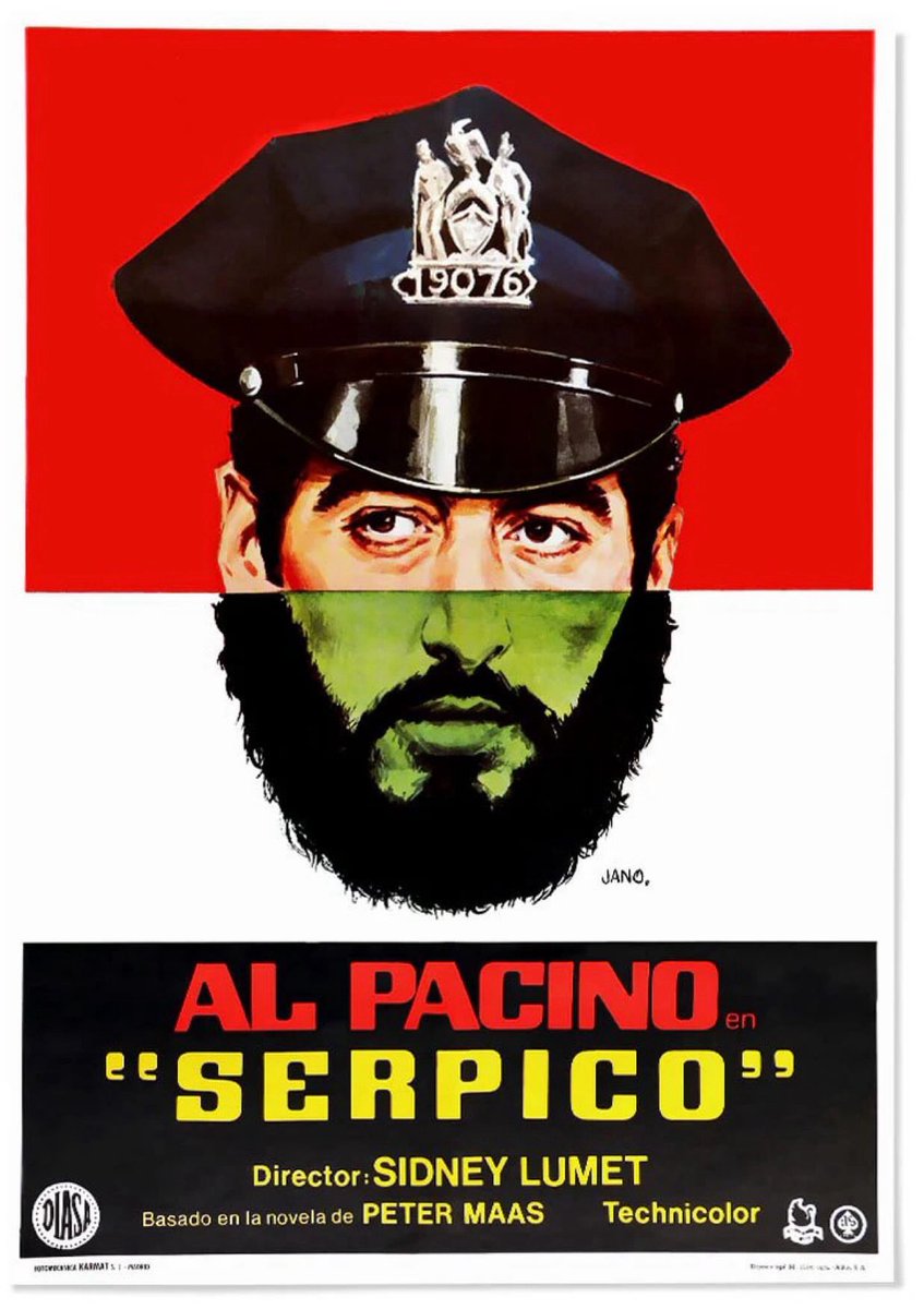 Spanish movie poster for SERPICO (1973), starring Al Pacino and