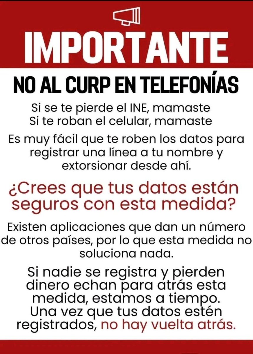 20PeterMel's tweet photo. @elesedeldese @Telcel @Unefon @MovistarMX @ATTMx Entonces, si ya las tienen MENOS HAGO OTRO REGISTRO ‼️🤷

Gracias por hacerme ver esto que comentas, #noalregistro no me registraré https://t.co/WqGKxo1tNe