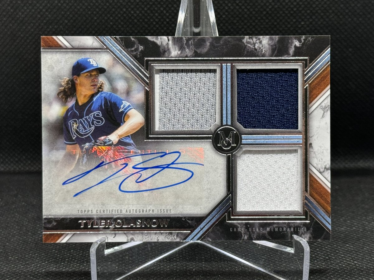 tw804's tweet photo. PC Card of the Day: 2022 Topps Museum Collection Single-Player Signature Swatches Triple Relic Autographs #SWTRA-TG Tyler Glasnow /150 https://t.co/X2DJpr8QID