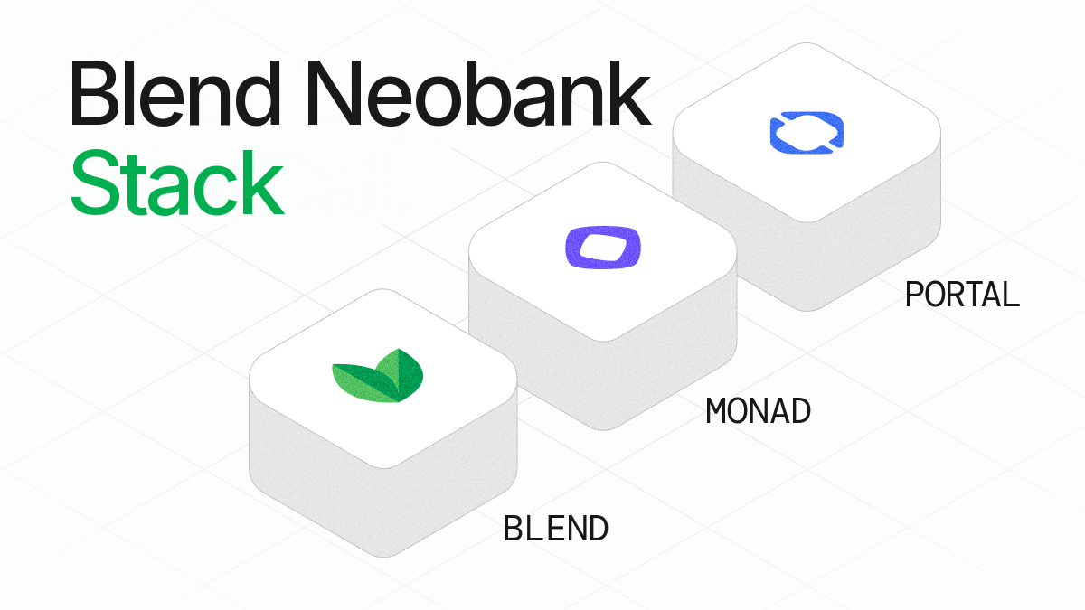 monad's tweet photo. The Blend Neobank Stack on Monad, broken down:

@blend_money → A curated, risk-rated mix of DeFi and RWA yield, with built-in compliance

@portal_hq → Non-custodial embedded wallet infrastructure

@monad → Fast, low-cost settlement

Learn more: https://t.co/4xSFrBZytx https://t.co/3vPTqI0a64