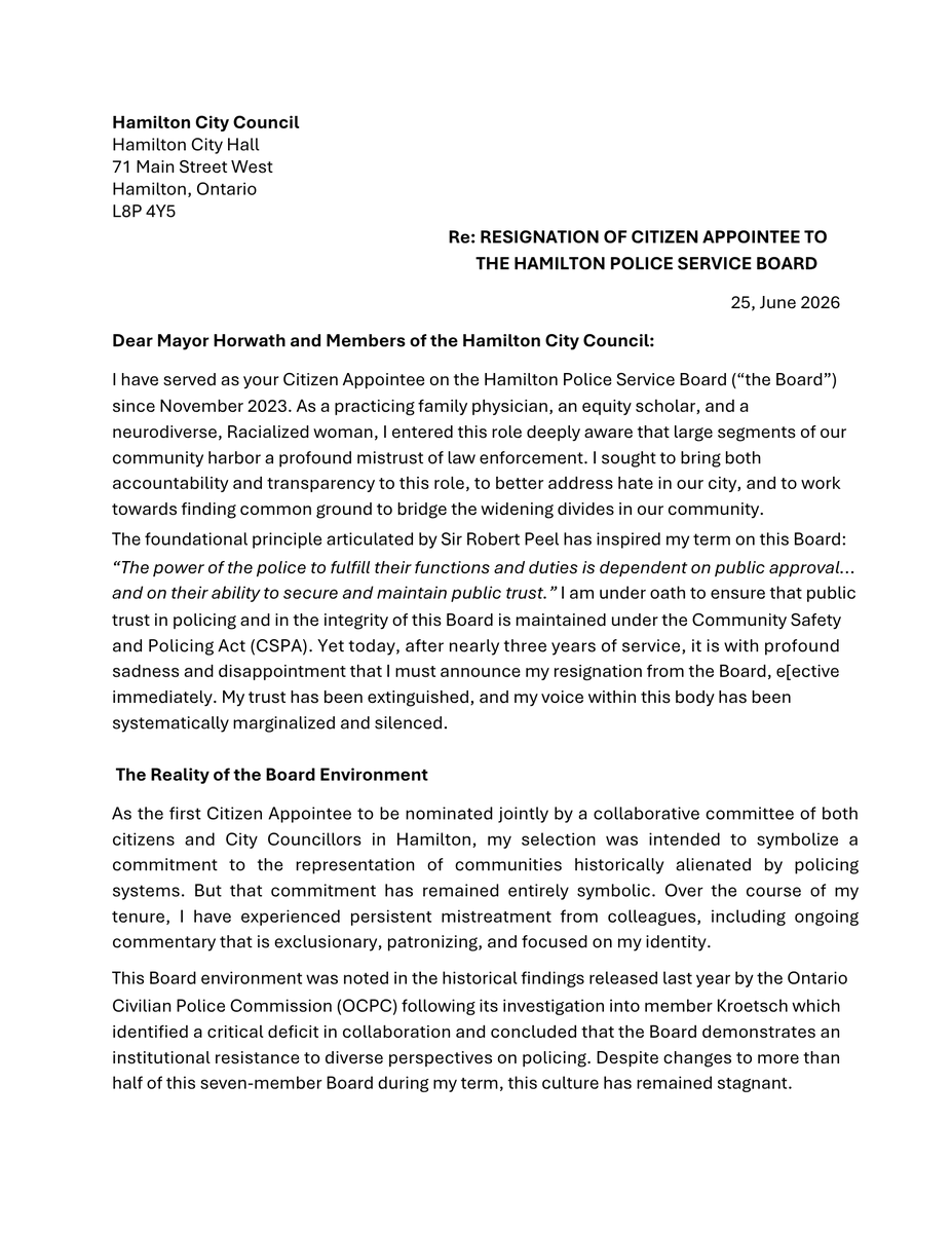 anjali_menezes's tweet photo. Today I announced my resignation from the #HPSB, almost three years into my term as the Citizen Appointee. I called out the persistent mistreatment I experienced in the role and a profound failure of governance. Link to my full letter here: https://t.co/kOdebeBj2P https://t.co/XW8TKL5Q0t