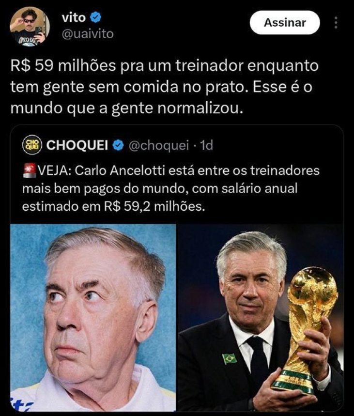 blognaointendo's tweet photo. O leitor da Choquei cobra o Elon Musk, o Neymar e até o Ancielotti pra acabar com a fome no Brasil, só não cobram quem prometeu acabar com ela três vezes e tá prometendo acabar pela quarta vez https://t.co/WE7D4amcVw