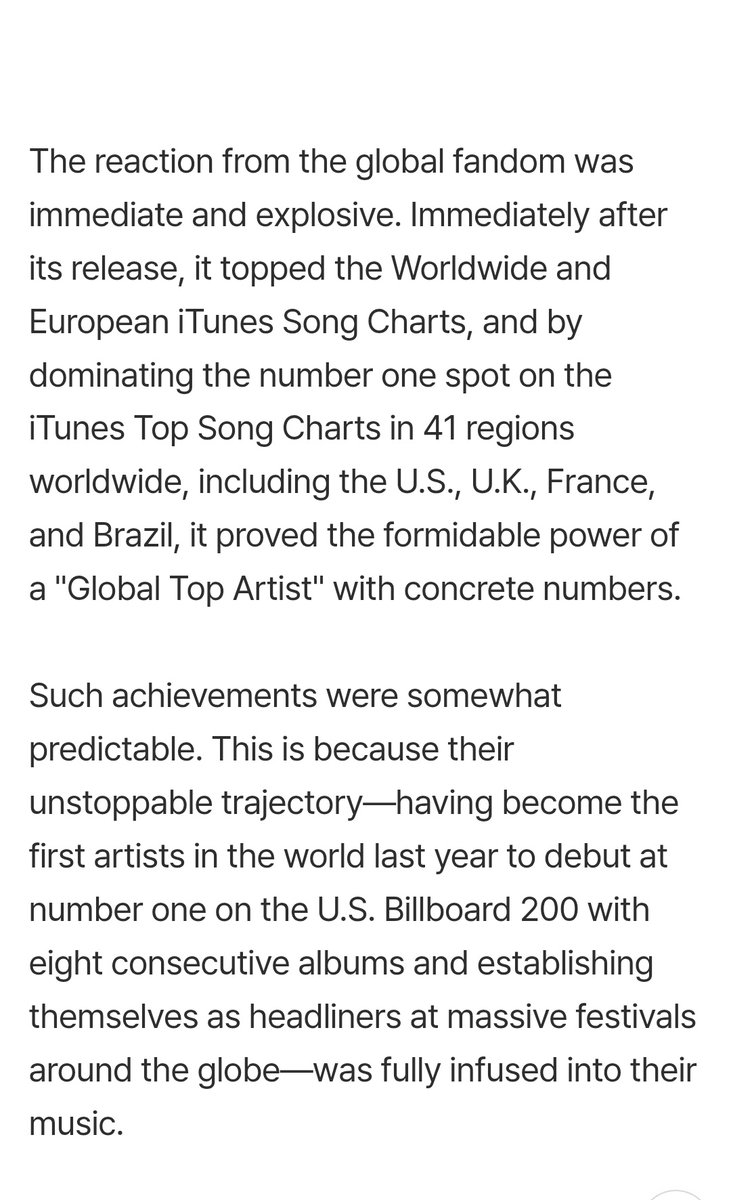SKZCrave's tweet photo. K-media refers to Stray Kids as ‘Global Top Artists with concrete numbers’

“The reaction from the global fandom was immediate &amp; explosive. It topped the Worldwide &amp; European iTunes Song Charts &amp; by dominating the No. 1 spot on the iTunes Top Song Charts in 41 regions worldwide” https://t.co/nqMIWRXmZo