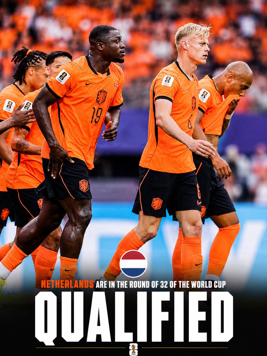 ofootball__'s tweet photo. 🏆 🇳🇱 OFFICIAL: Netherlands qualify to World Cup round of 32!