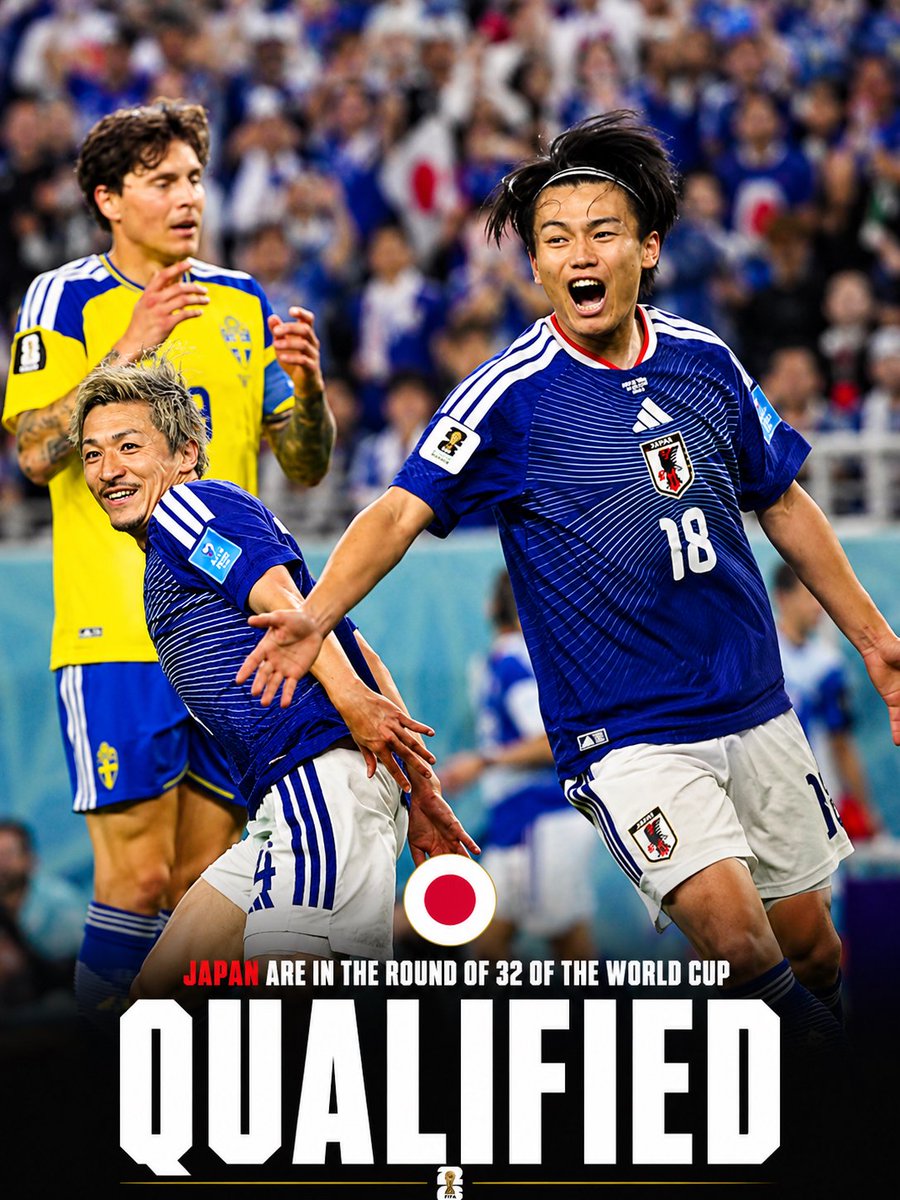 ofootball__'s tweet photo. 🏆 🇯🇵 OFFICIAL: Japan qualify to World Cup round of 32!