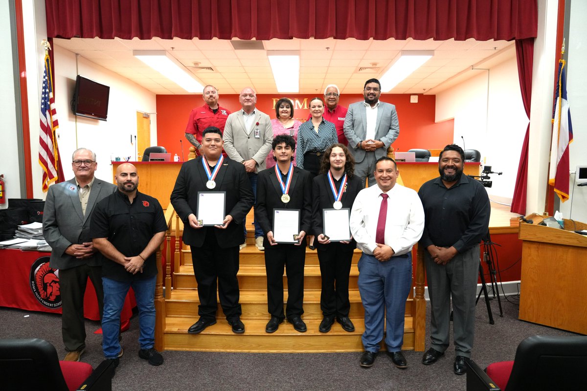 RomaISD's tweet photo. 🏅🎶 STATE CHAMPIONS HONORED BY THE ROMA ISD BOARD OF TRUSTEES! 🎶🏅

During the Roma ISD Board Meeting on June 25, 2026, trustees proudly recognized three outstanding members of the Roma High School Gladiator Band for earning the highest individual honor at the UIL Texas State Solo & Ensemble Competition. ❤️🤍

On May 25, 98 Gladiator Band students represented Roma ISD at the state competition, competing among thousands of talented student musicians from across Texas. While the entire group represented Roma ISD with excellence, three students achieved a truly remarkable accomplishment.

🎷 Ernesto Canales III
🎺 Edgar Garza Jr.
🎺 Eliseo Navarro

Each was named an Outstanding Performer, the highest individual recognition awarded at the UIL State Solo & Ensemble Competition.

This prestigious distinction is reserved for only the top 2% to 3% of competitors statewide. The gold medal awarded to Outstanding Performers is identical to those presented to UIL state champions in athletic and academic competitions, making these students officially recognized as UIL State Champions. 🏆⭐

Their success is a testament to their dedication, countless hours of practice, family support, and the guidance of their directors and private lesson instructors.

The Roma ISD Board of Trustees proudly congratulated these talented musicians for their outstanding achievement and for representing Roma ISD with distinction on the state stage.

Congratulations, Eliseo, Edgar, and Ernesto! Your Gladiator family is incredibly proud of you. ❤️🤍🎶

#RomaISD #RomaHighSchool #GladiatorBand #UILStateSoloAndEnsemble #OutstandingPerformer #StateChampions #BoardRecognition #FineArtsExcellence #GladiatorPride ❤️🤍
