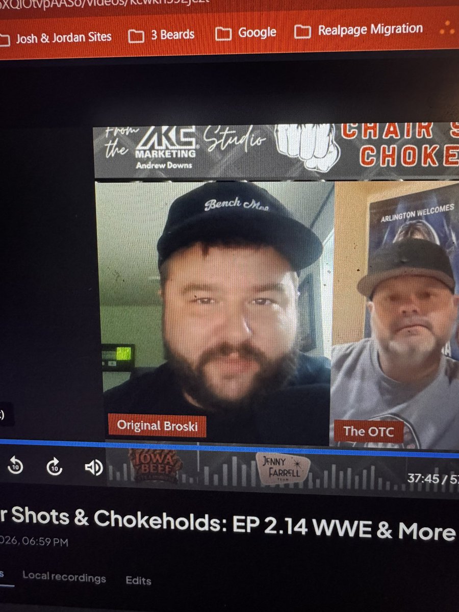 3BeardsMedia's tweet photo. Rumors that ChairShots and Chokeholds have the promo of all promos on tonites episode @Sean23Roberts @BenchMobForever @thelucasstrain @HeatherRadio 

@_JakeM6 with the #BenchMob hat https://t.co/Di3LifIDXh