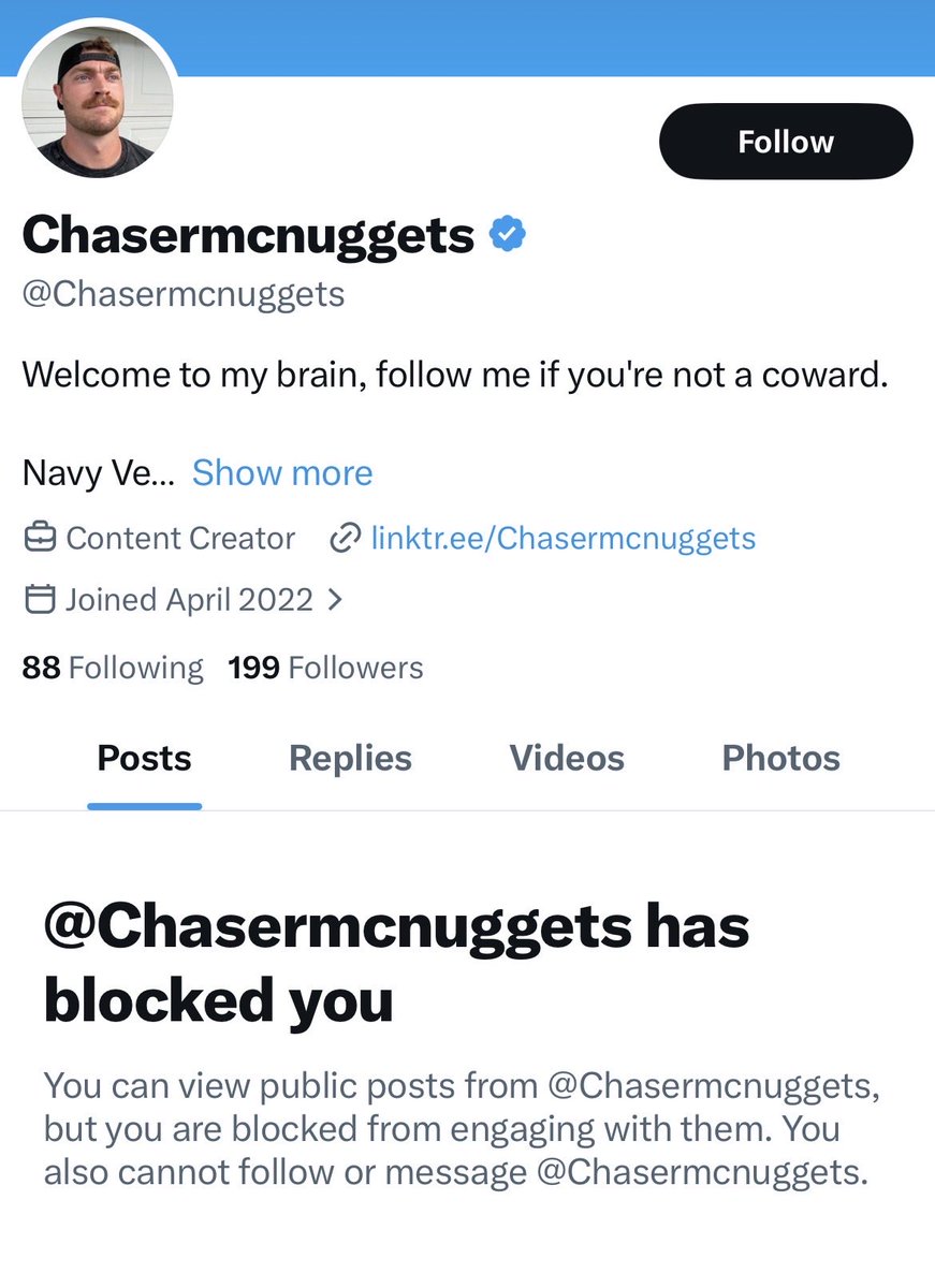 bingus36069's tweet photo. @Chasermcnuggets @JackPosobiec This pussy blocked me lmao https://t.co/fFwFYsl9uZ