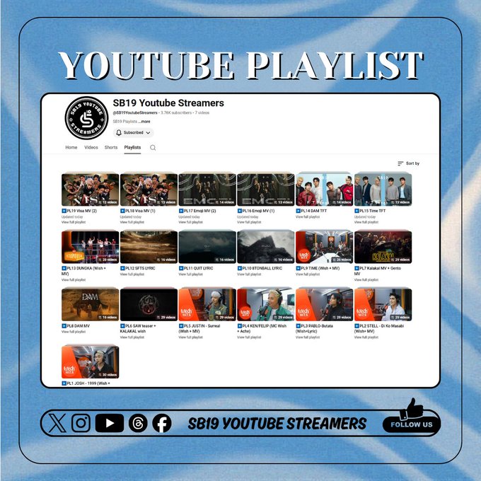 SB19YTStreamers's tweet photo. Check out our Playlists for SB19's VISA and EMOJI!

The music you love, curated just for you. 🎧💥

Subscribe to our official YouTube Channel for more updated playlists. 🎶

🔗https://t.co/8WXIBMhJoY

@SB19Official #SB19 https://t.co/3wkKqxyNzU