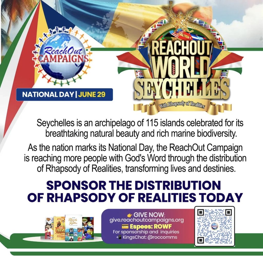 rocampaign's tweet photo. 👉🇸🇨🇸🇨 REACHOUT NATIONAL DAY – SEYCHELLES/ 29TH JUNE✅

🇸🇨 Seychelles is an archipelago of 115 islands celebrated for its breathtaking natural beauty and rich marine biodiversity.💥 https://t.co/t4qYbfjA6I