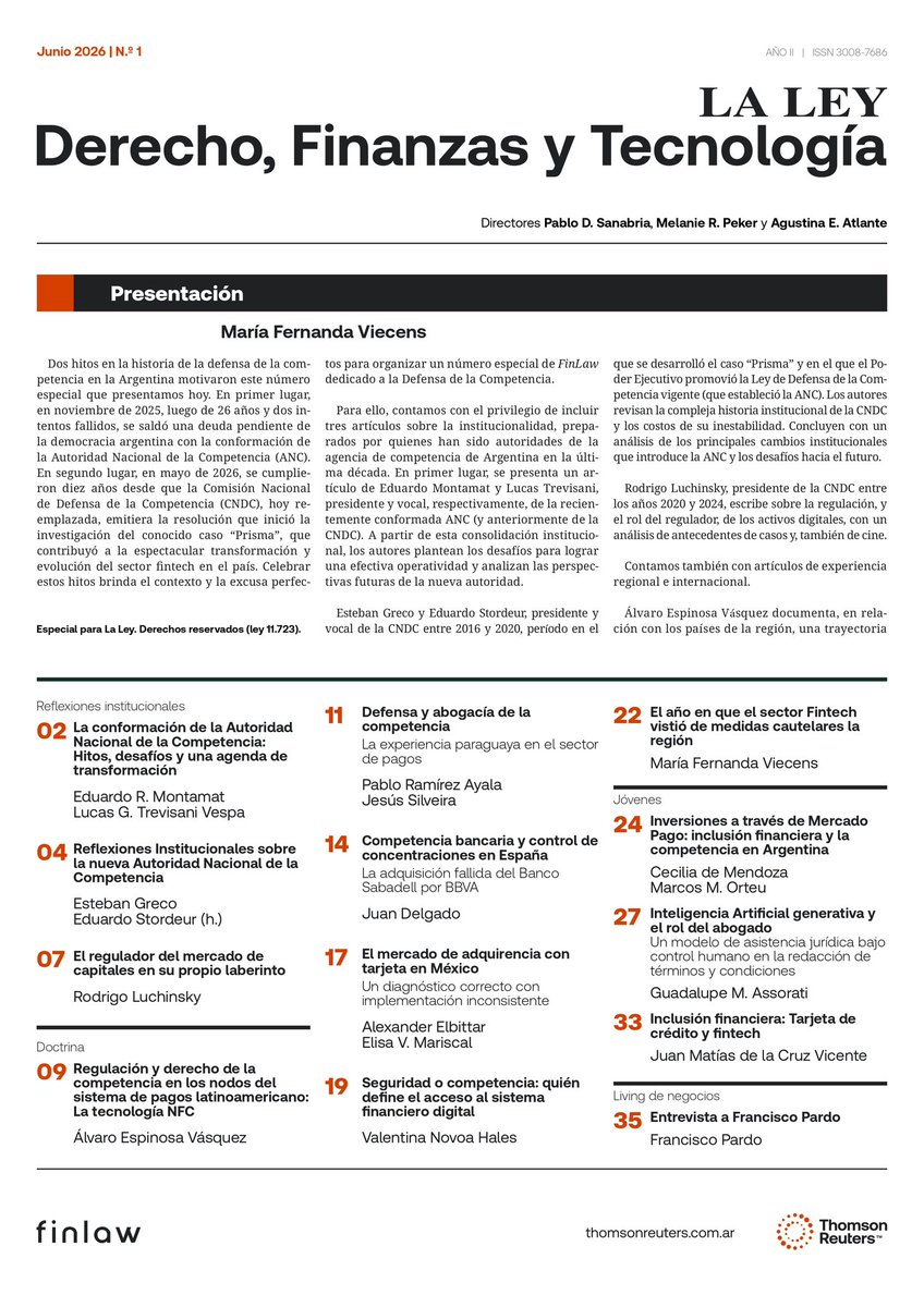 LaLeyRedaccion's tweet photo. 📣 Suplemento: Derecho, Finanzas y Tecnología

⚖️ Junto con el #DiarioLaLey del día de hoy encuentran el suplemento con los aportes de María Fernanda Viecens, Eduardo R. Montamat, Lucas G. Trevisani Vespa, Rodrigo Luchinsky, Esteban Greco, entre otros profesionales. https://t.co/fuCPDWMgel