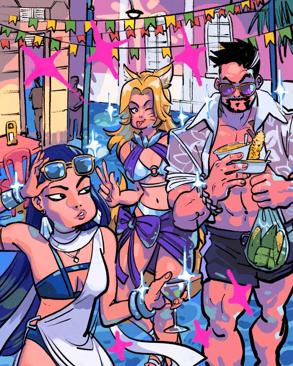 2XKObrasil's tweet photo. e se Ahri, Darius e Caitlyn resolvessem aproveitar as praias do nosso Brasil? 
convidamos o @paulomoreria para dar vida a essa situação com sua arte! https://t.co/Du9sh38LF6