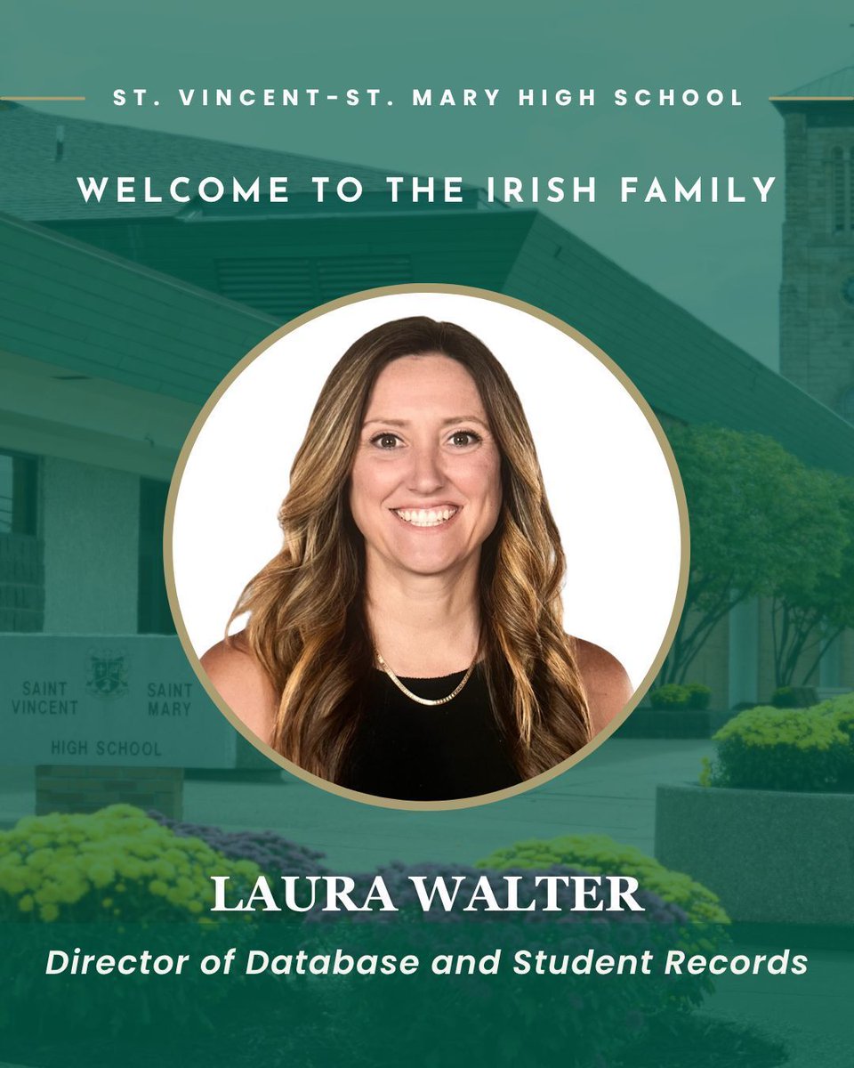 stvmirish's tweet photo. Welcome to the STVM Family, Laura Walter! ☘️
We are thrilled to introduce our new Director of Data, Technology and Registrar. Laura brings extensive experience in technology and systems and holds a BS in Computer Science from John Carroll University.
#STVM #IrishPride #STVMFamily https://t.co/XYJLggXTHI