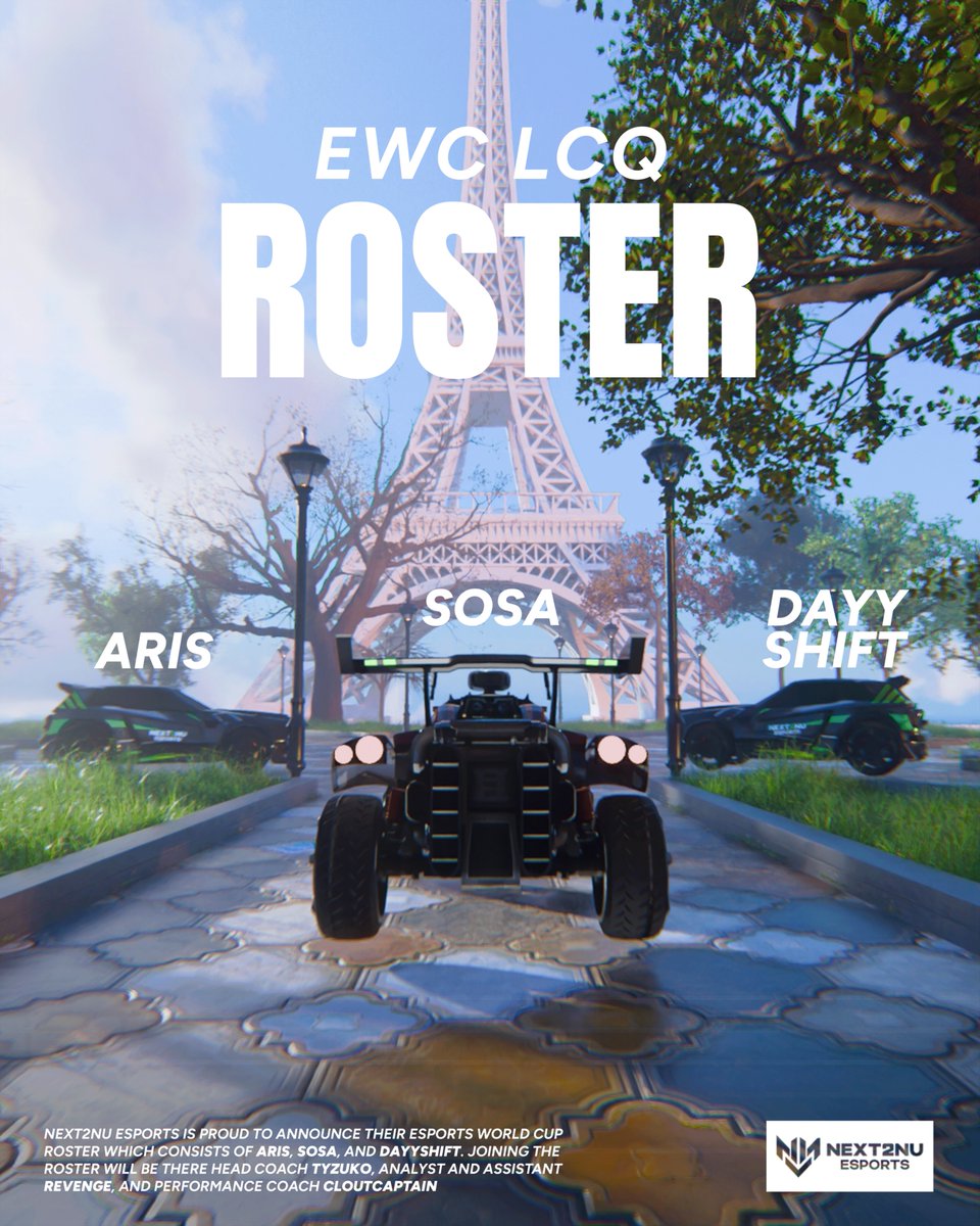 Next2NuEsports's tweet photo. LCQ so nice we wanna do it twice!

We are excited to announce that on top of our RLCS LCQ run, we will also be participating in the EWC LCQ! 

Join us in welcoming @sosacrdbl, @arisrl_, & @dayyshift to our banner! Along with these incredible players we have @tyzukorl as Head Coach, @CloutCaptainrl reprising his role as Performance Coach, and @itsrevengefr acting as Analyst and Assistant!

We are excited to see what they will be able to do in Paris in August! 

#N2NonTop 💚🤍 #EWC

Graphic by @MHV1SUALS