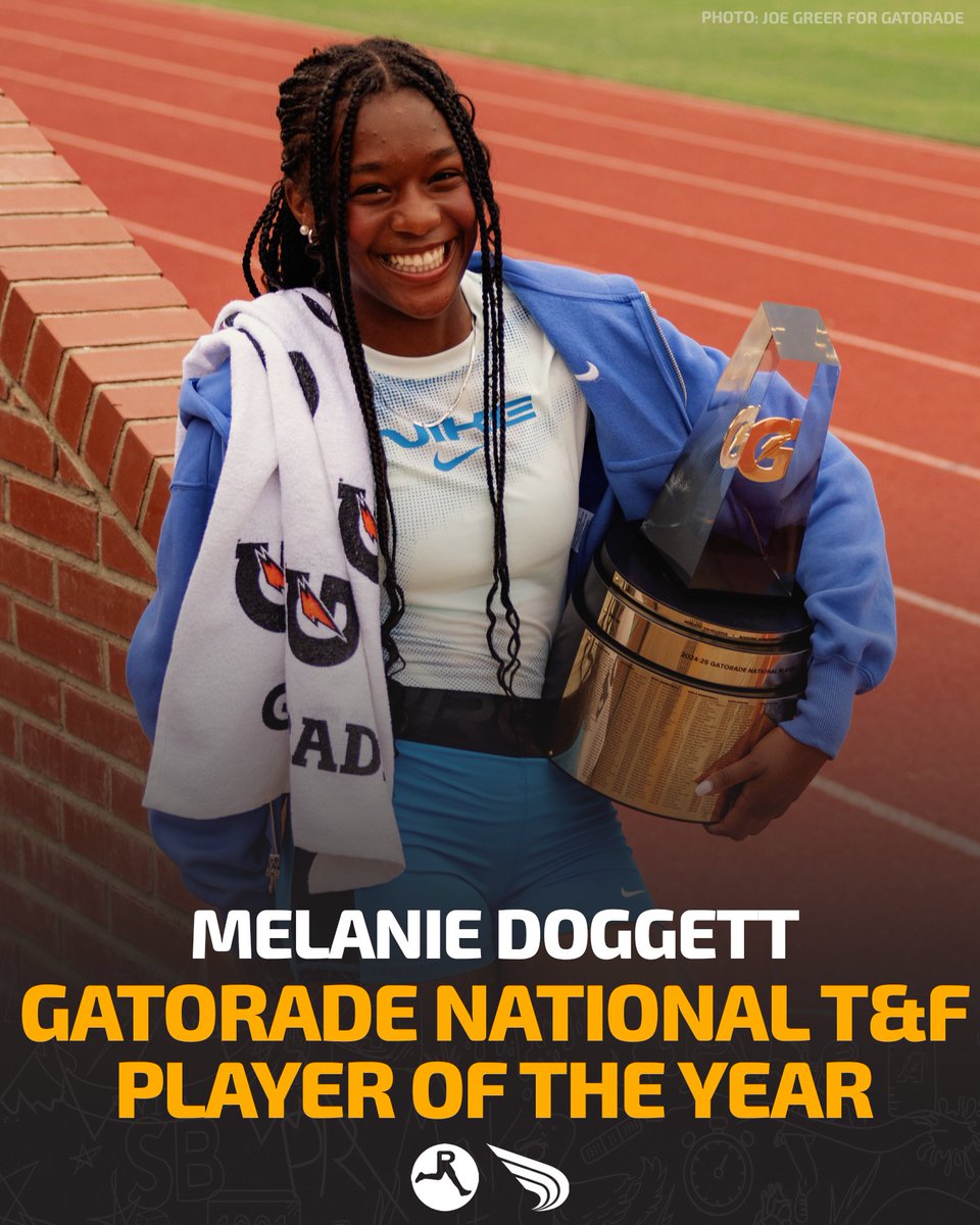 DyeStat's tweet photo. 🏆𝐆𝐀𝐓𝐎𝐑𝐀𝐃𝐄 𝐍𝐀𝐓𝐈𝐎𝐍𝐀𝐋 𝐏𝐋𝐀𝐘𝐄𝐑 𝐎𝐅 𝐓𝐇𝐄 𝐘𝐄𝐀𝐑🏆

Freshman phenom Melanie Doggett, a two-time #NikeOutdoorNationals champion, is the 2026 Gatorade National Girls Track and Field Player of the Year.

📰https://t.co/vLRJhIe1MG

📸: @ioegreer for Gatorade https://t.co/PWBuPEJ88J