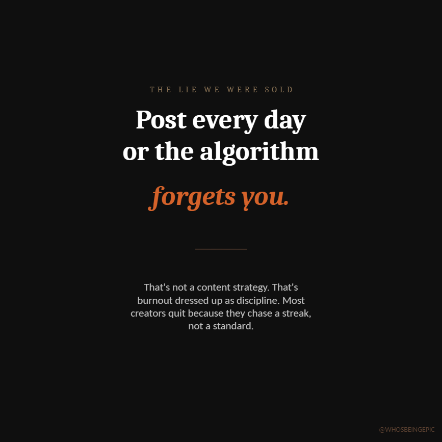 umer_s_ali's tweet photo. A lot of creators look for growth in the wrong places.

Posting daily feels like discipline, but it doesn't build a community. 

Burnout isn't a strategy. 1 intentional post > 30 made from fear. https://t.co/lcuMnEV74C
