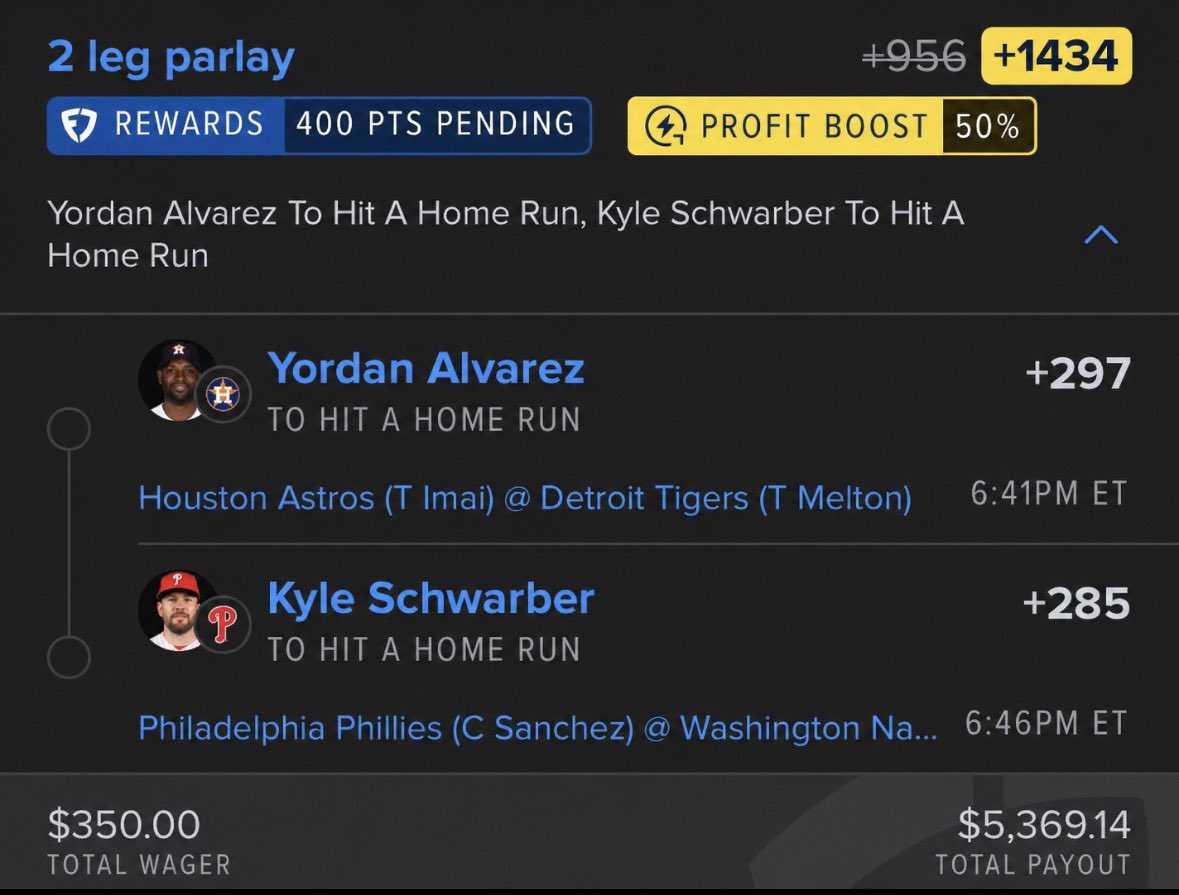 SharpGirlPicks's tweet photo. 2-LEG HR PARLAY IS LOCKED IN. ⚾️🔥

🎯 Yordan Alvarez HR 🎯 Kyle Schwarber HR

Collab W/@MrClarkParlays 

Who’s riding? 🍀 https://t.co/r7hbAvmvFR