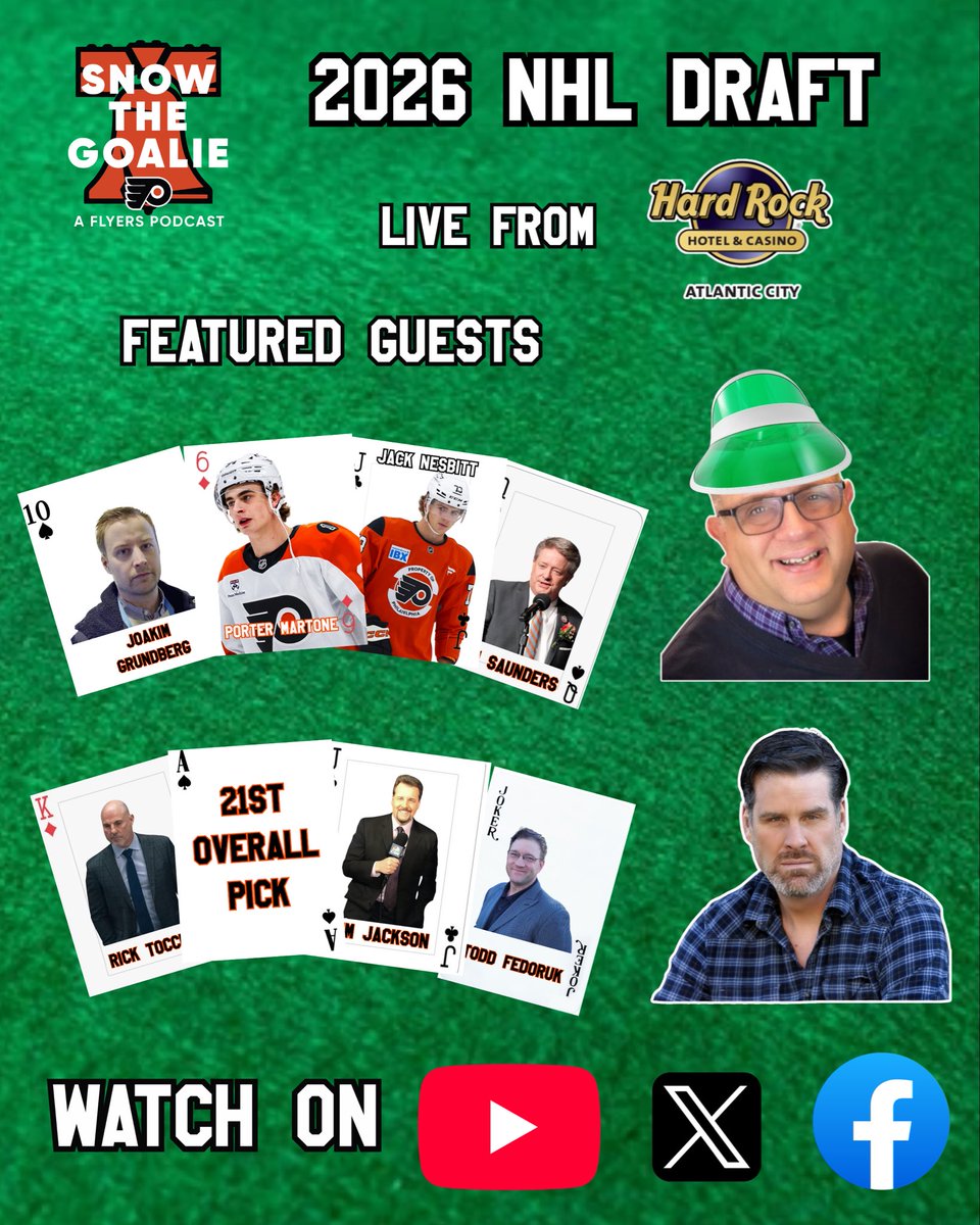 JoyMediaLLC's tweet photo. 🚨2026 NHL Draft Show🚨
⏰ 6:45PM-10:00PM
📍 @HardRockHCAC 
🗣️ @AntSanPhilly @ctherien6 @internandrew 
✨ @NHLFlyers special guests!
https://t.co/dNUDLNlbjY https://t.co/qCEwqVLEcd