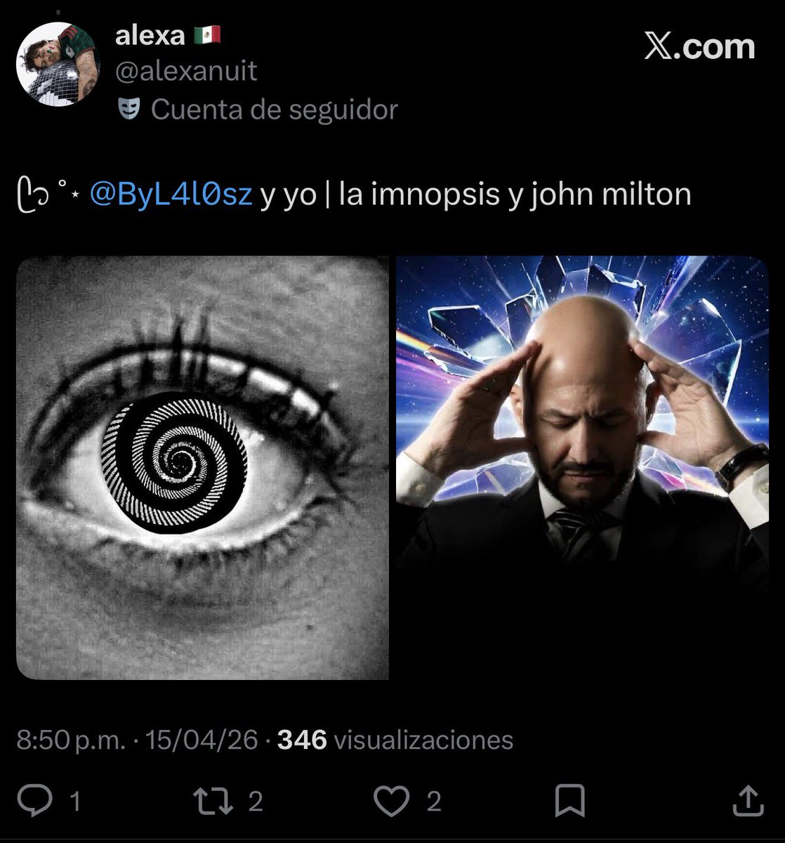 forevernuit's tweet photo. hola soy alexa de mx y la primera vez q interactúe con el imnotizado fue en esta cuenta en marzo, creo que soy la segunda en hacer la integración 🥺🥺🥺🥺 le doy un 8 al chiste del imnotizado, gracias 🫰🏻🫰🏻🫰🏻

#integracionimnotizada #laloimnotizado @ByL4l0sz @loveslooou https://t.co/rx5zM2K3Vd