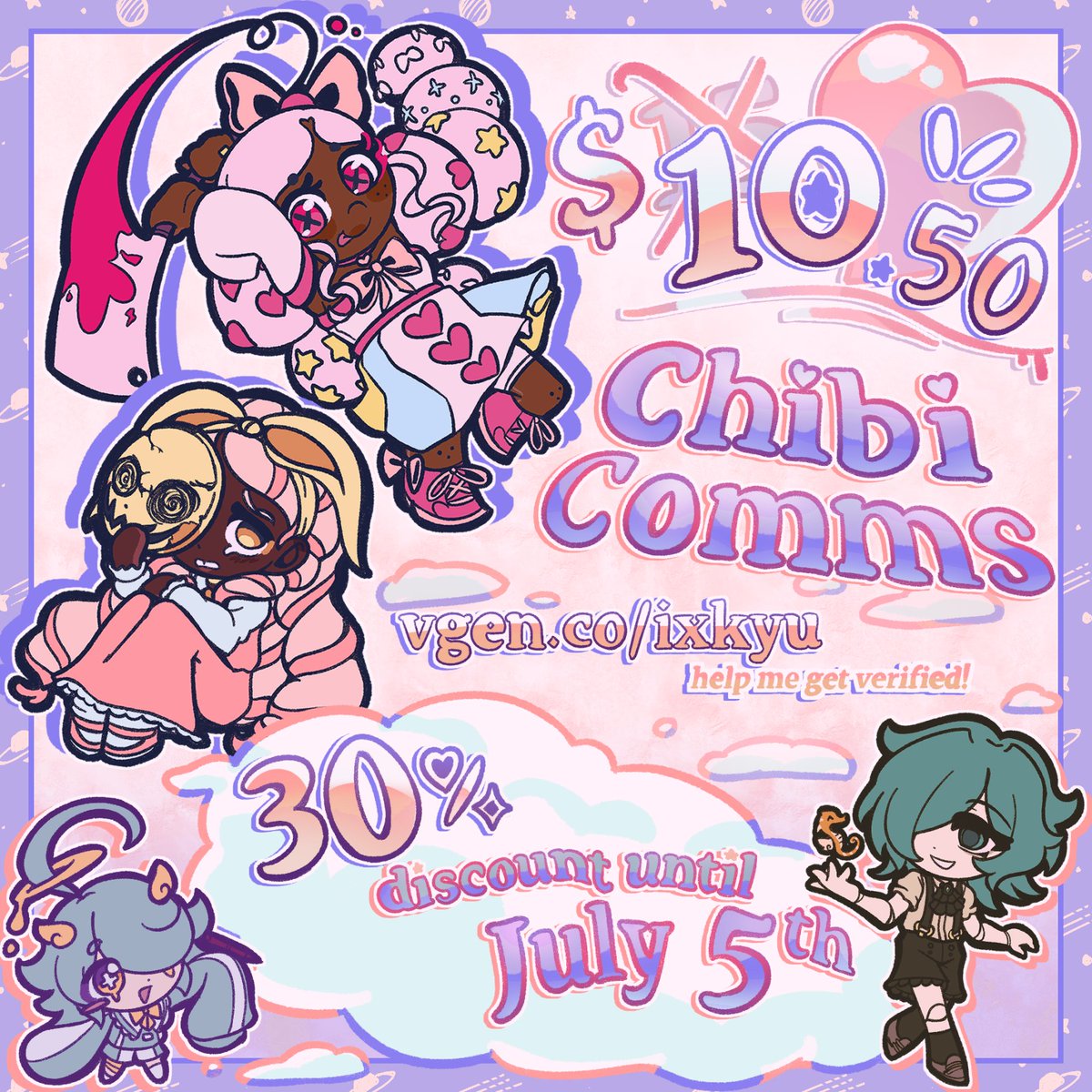 iXkyu_'s tweet photo. VGEN OFFICIALLY OPEN (｡•̀ᴗ-)✧

i'm offering a 30% opening discount on chibis and SKEB illustrations until July 5th! check out my page for more info!!

🔗 https://t.co/j0Weqelxsv
🏷️ #VGen | #VGencomms | #Commission https://t.co/gZ8CAUK5Xr