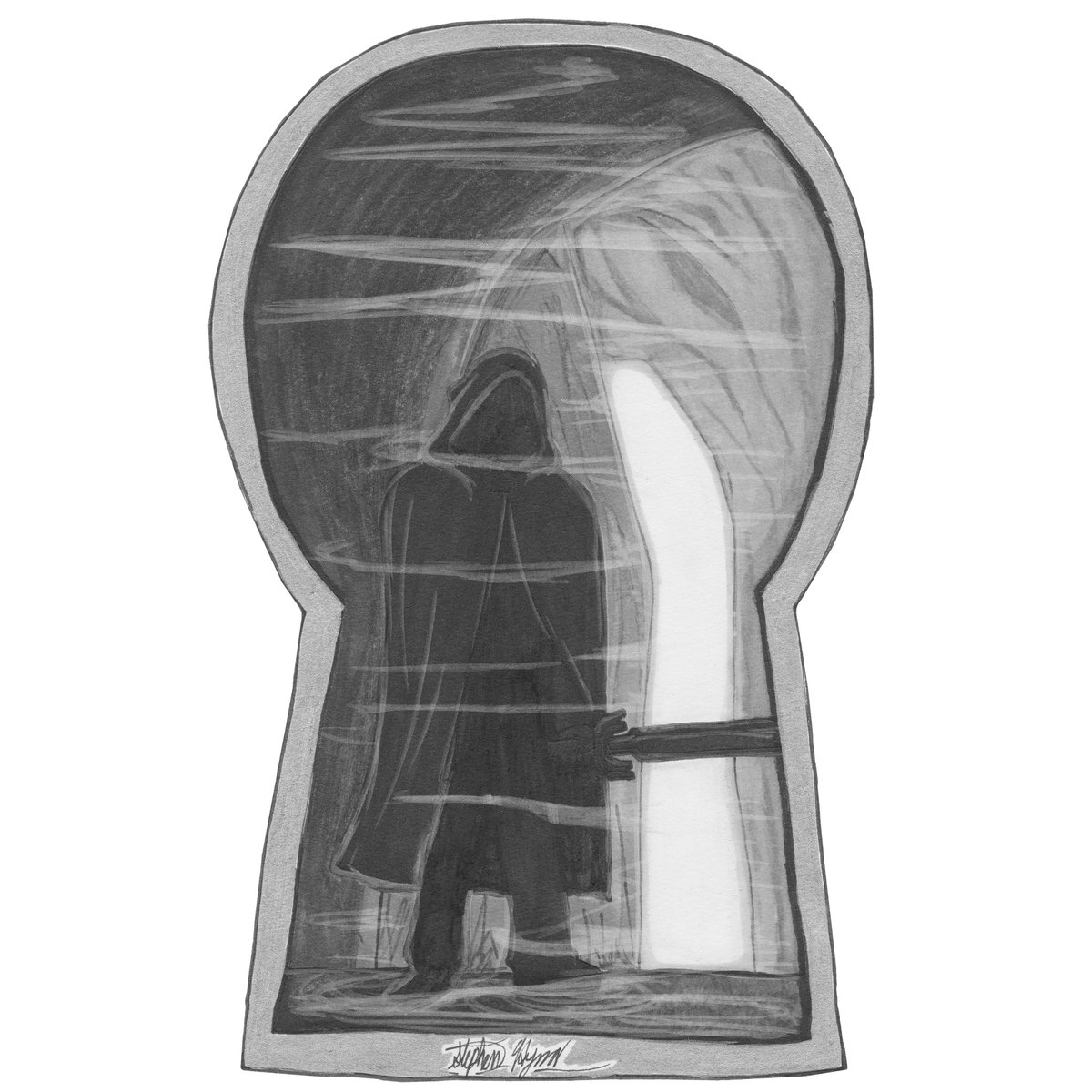 Grimmlar's tweet photo. Four versions of the Cave Swordsman, which one do you like best?
Hooded warrior, face obscured, sword ready... something is watching through the keyhole.
Up to 40% off everything on my Redbubble until the 29th!
#ThroughTheKeyhole #KeyholeArt #DarkFantasy #SpookyArt #HoodedWarrior https://t.co/ozBV99WQCy