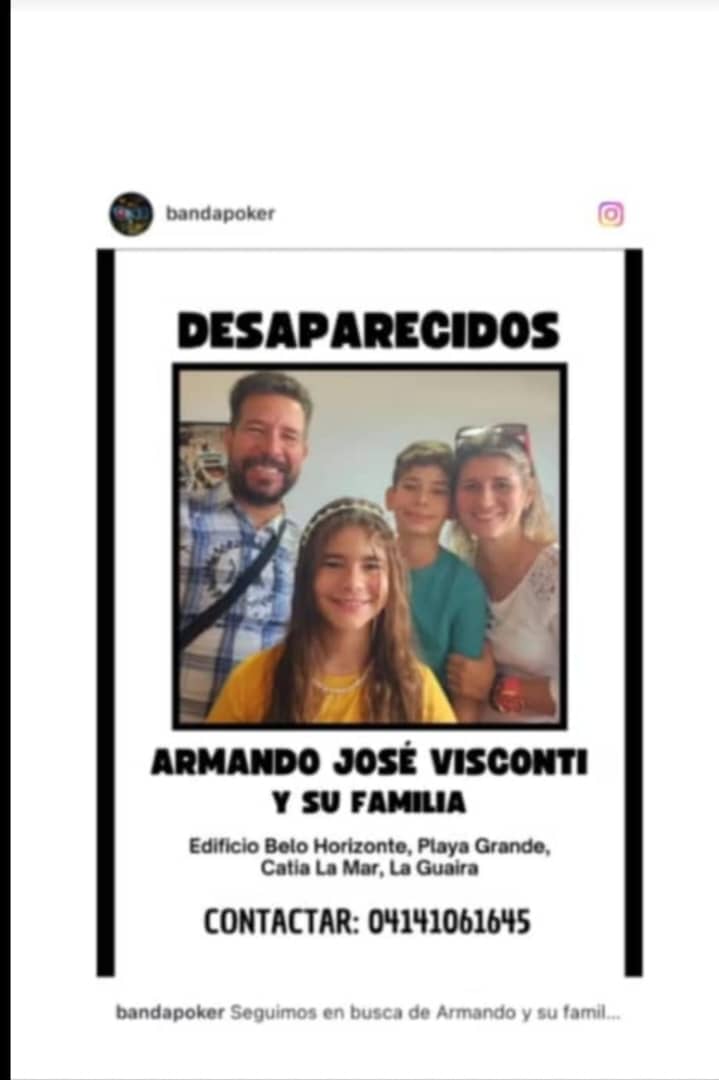 pedrogarciao's tweet photo. El hijo de nuestro queridísimo colega José Visconti (+) se encuentra desaparecido en Vargas junto con su familia. Si alguien lo ha visto, por favor, repórtenlo: https://t.co/kYPAFMk3Fr